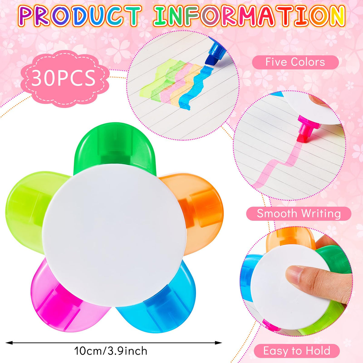 Outus 30 Pieces Petals Highlighters Assorted Colors 5 in 1 Pens Bulk