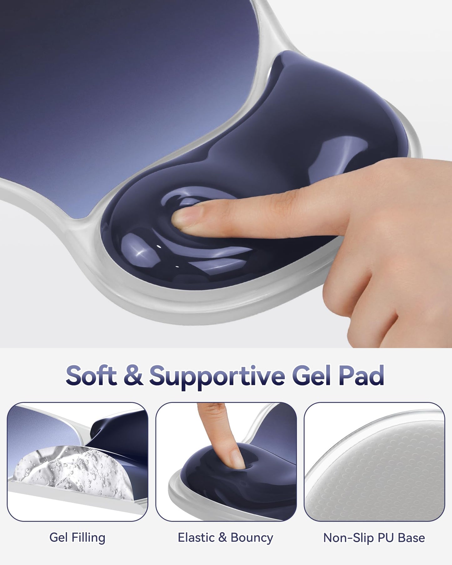 TECKNET Gel Mousepad with Wrist Rest, Ergonomic Mouse Pad, Dark Blue