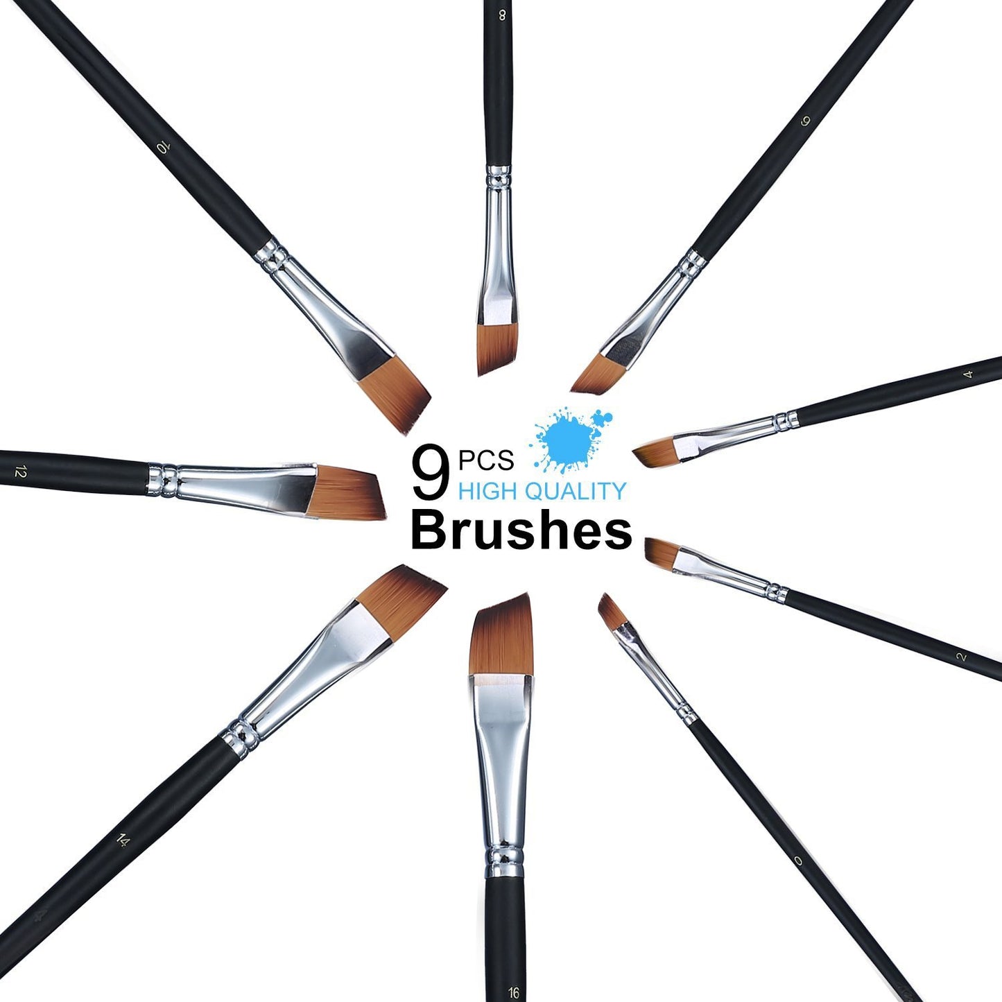 Amagic 9Pcs Angled Flat Tipped Art Paintbrush Set with Storage Container - Anti-Shedding Synthetic
