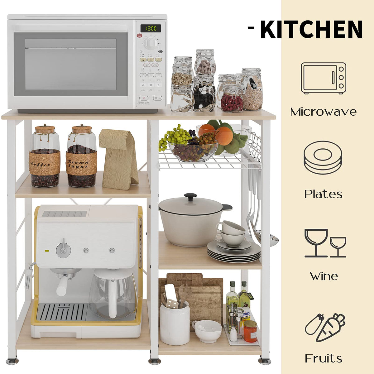 sogesfurniture 3-Tier Kitchen Baker's Rack Utility Shelf Microwave Stand with Storage and Drawer