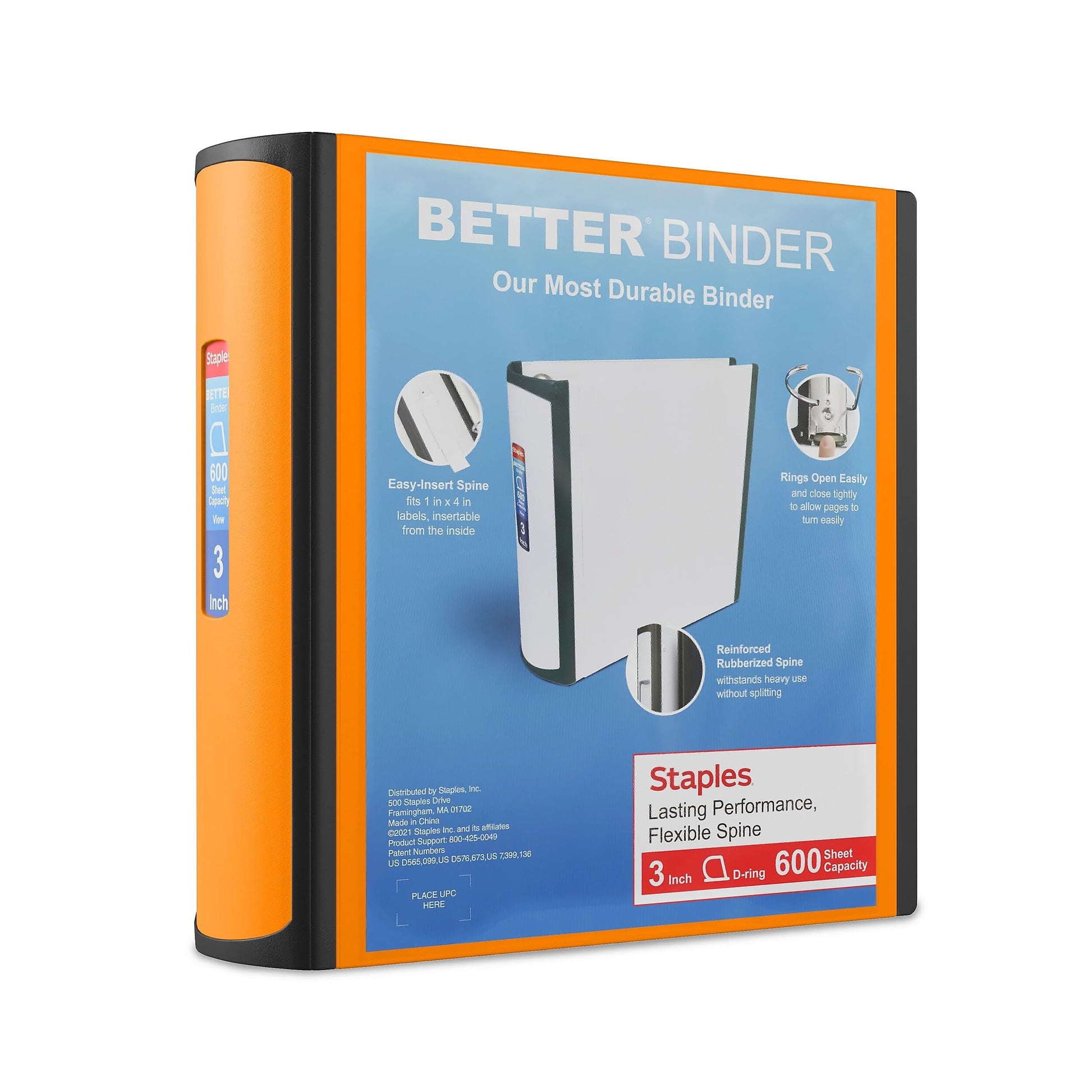 Staples Better Binder, 3 Inch 3-Ring, Orange, Locking Rings, 2-Pk