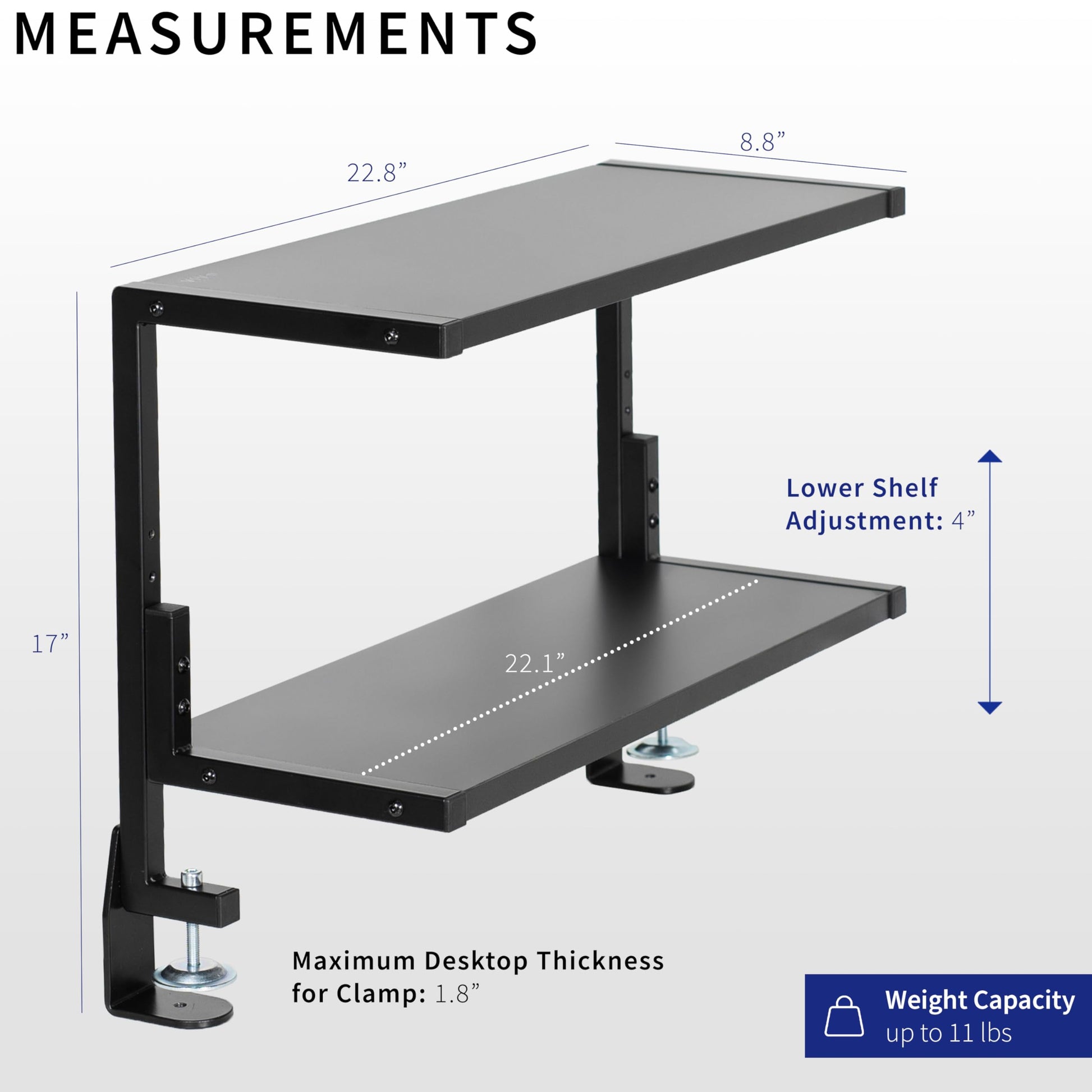 VIVO Black Clamp-on 24 inch 2-Tier Desk Shelf, STAND-SHELF24C