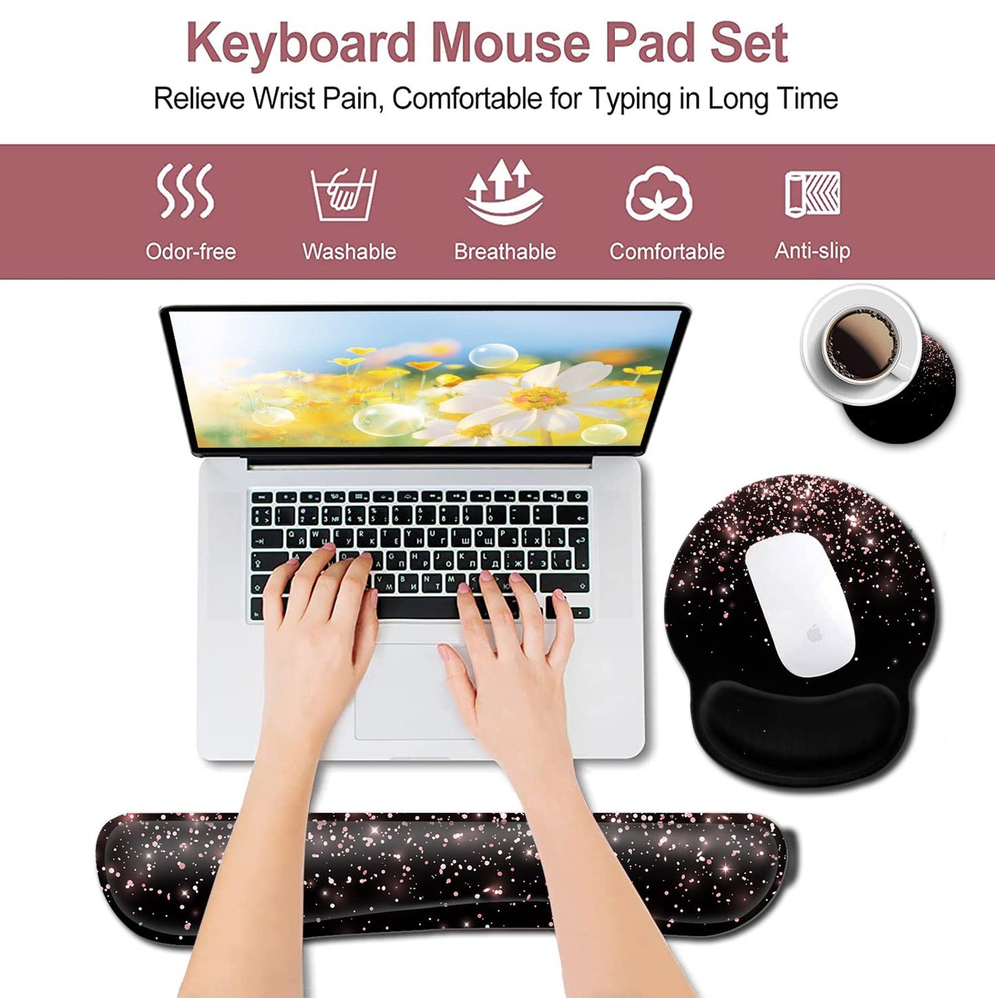Ergonomic Gel Mouse Pad with Wrist Support - Soft Memory Foam Keyboard Rest, Dirt-Resistant