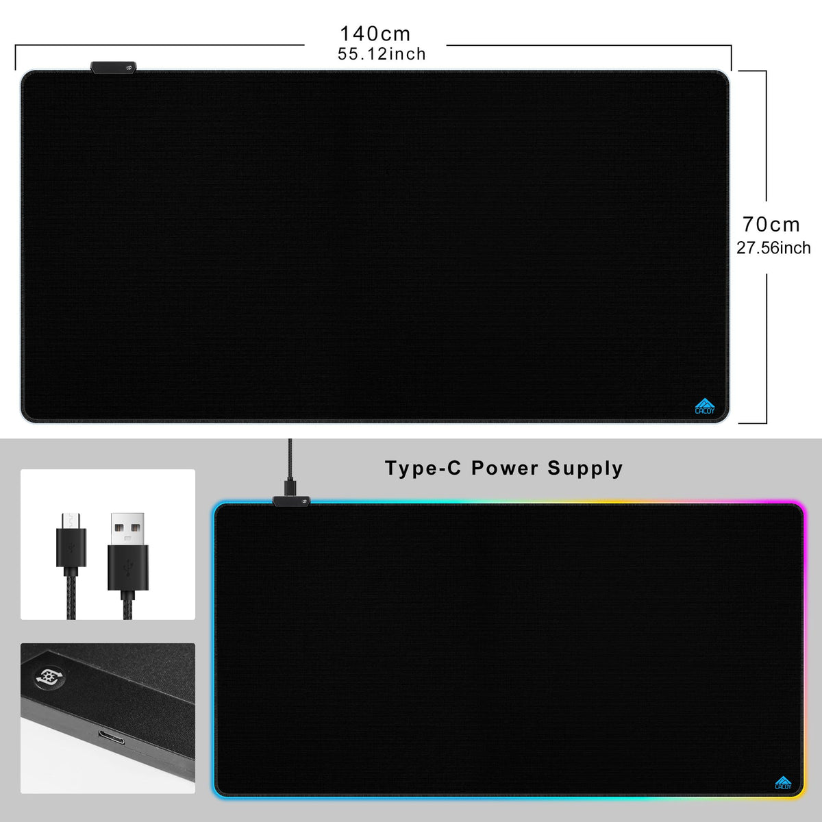 Cacoy 55"x27.5" Giant RGB Gaming Mouse Pad, Extra Large LED Desk Mat, Black