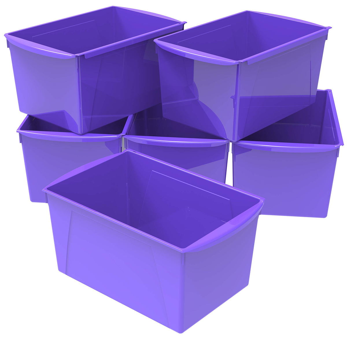 Storex Extra-Large Book Bin, Interlocking Plastic Organizer for Home, Office and Classroom, Purple
