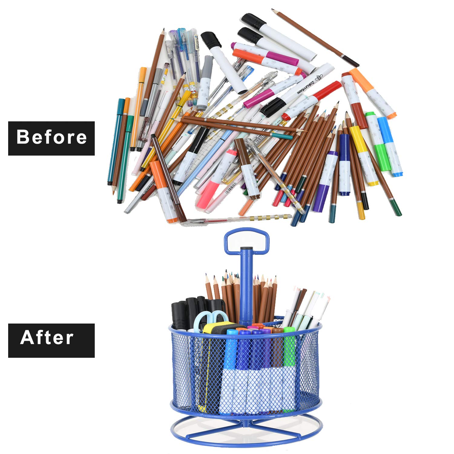 Marbrasse Mesh Desk Organizer, 360-Degree Rotating Multi-Functional Pen Holder, 4 Compartments