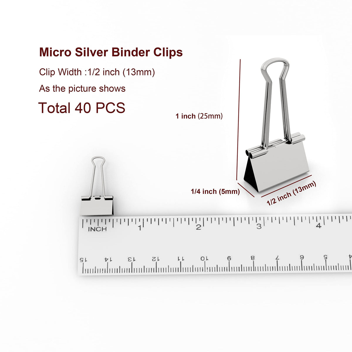nctinystore Micro Silver Binder Clips Micro Metal Clamp 1/2 inch Width (Silver, 40 PCS) Micro Size