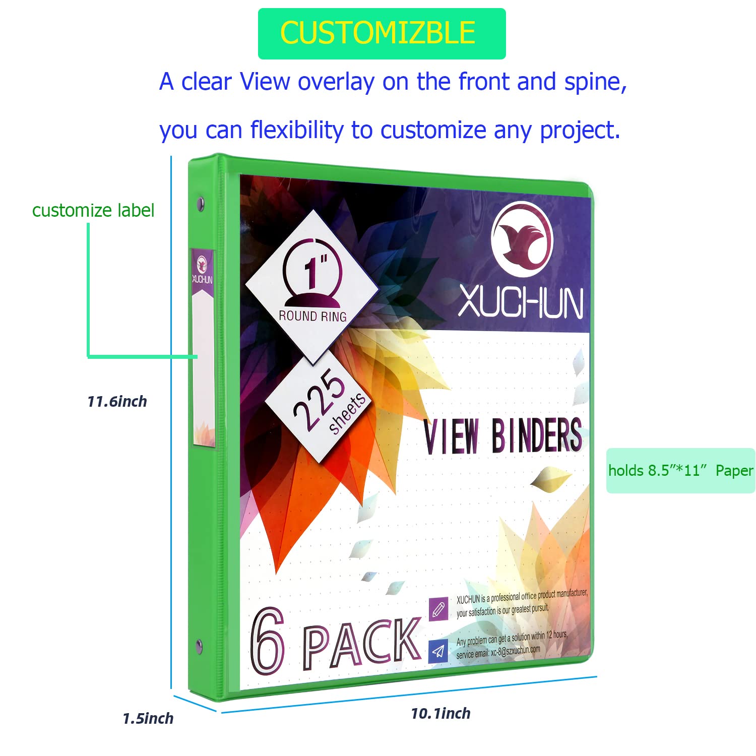 XUCHUN 3 Ring Binders 1 Inch,Clear View Binder with 2 Pockets, Holds 225 Sheets 8.5x11 Inches