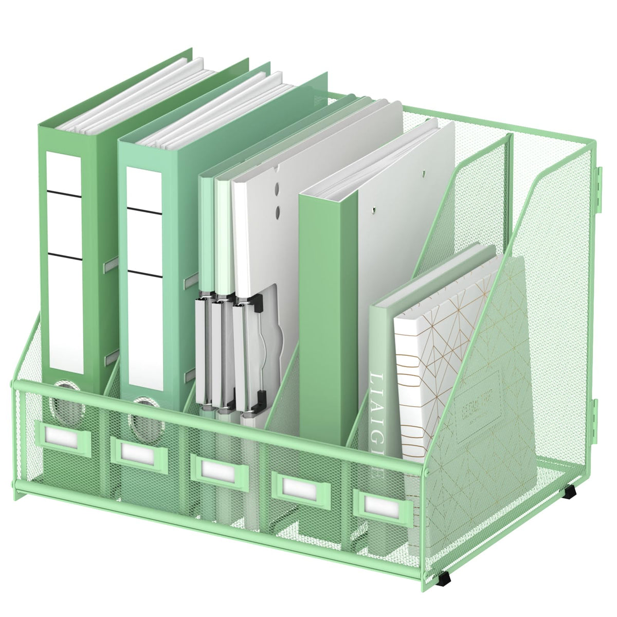 DALTACK 5-Slot Magazine File Holder, Metal Binder Holder, Mint Green