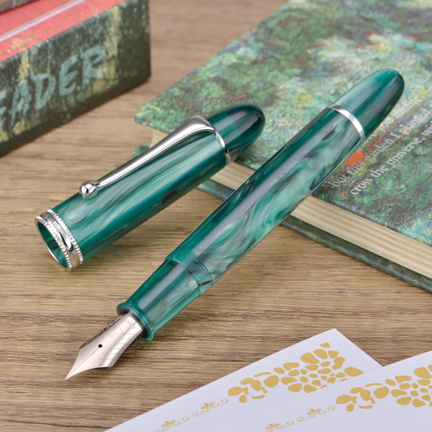 Asvine V800 Fountain Pen – Vacuum Filling System with Large Ink Capacity – Smooth Number 8 Fine Nib