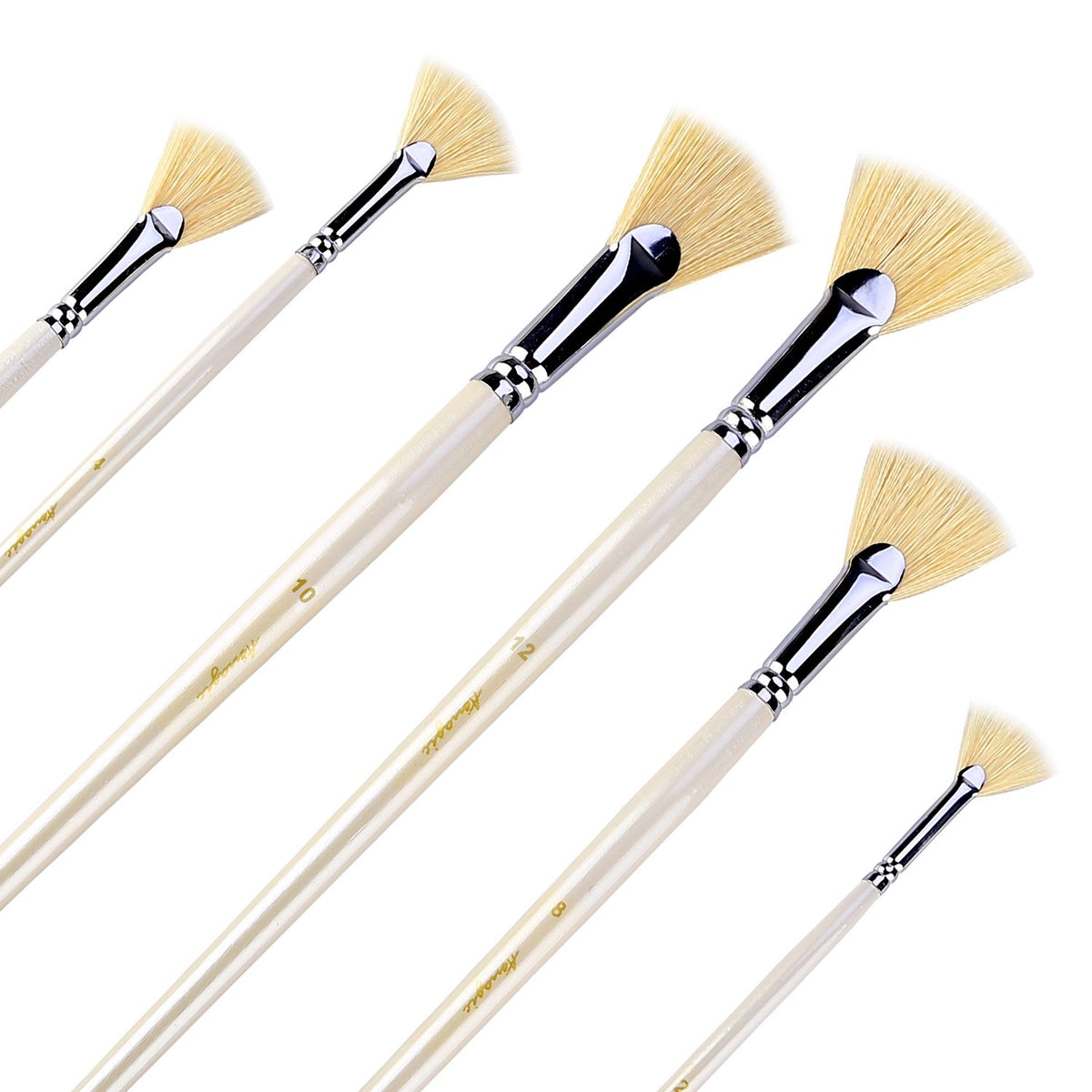 Amagic Fan Brush Set - Hog Bristle Natural Hair - Artist Soft Anti-Shedding Paint Brushes for