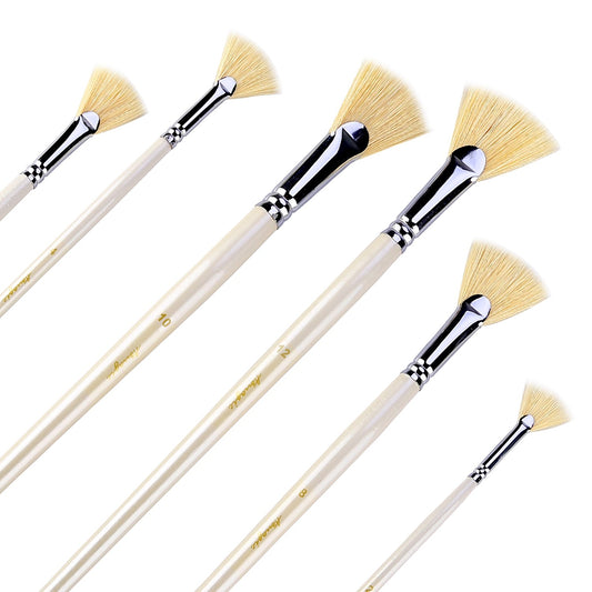 Amagic Fan Brush Set - Hog Bristle Natural Hair - Artist Soft Anti-Shedding Paint Brushes for
