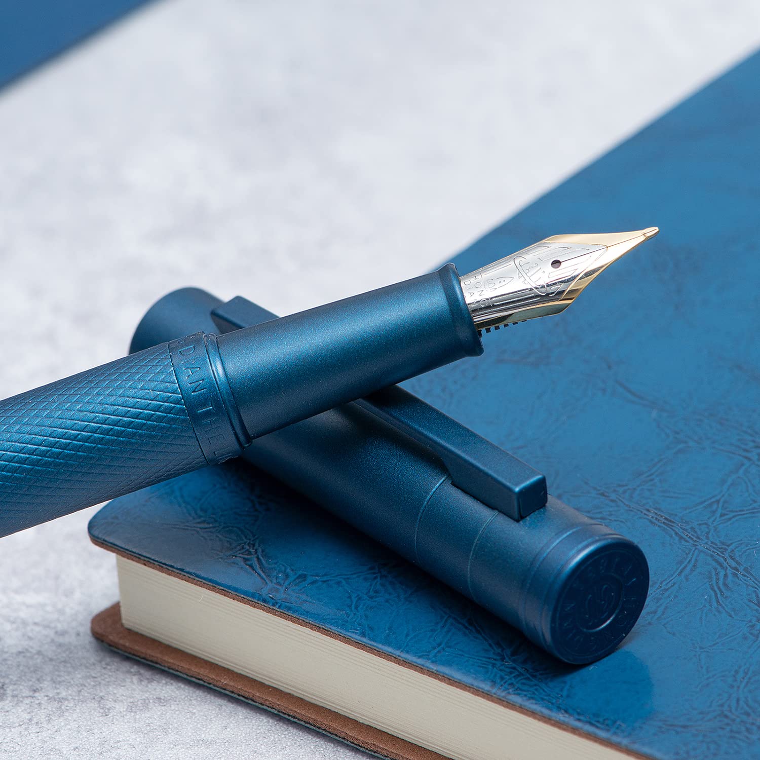 Hongdian 1851 Dark Blue Forest Fountain Pen Blade Nib Classic Design Calligraphy Pen with Converter