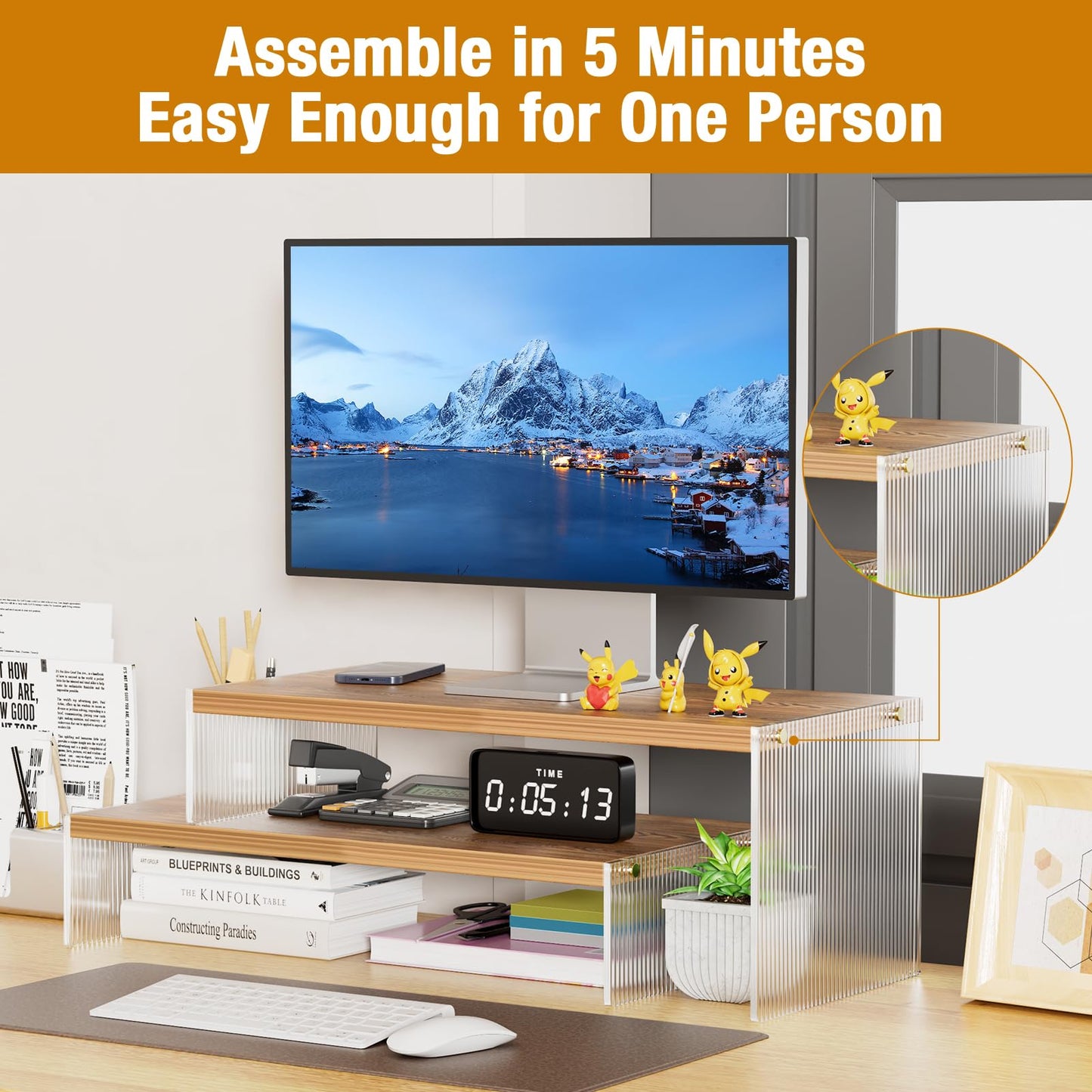 YGYQZ Adjustable Monitor Stand Riser, 7.67"×15.74" Dual Monitor Desk Stand