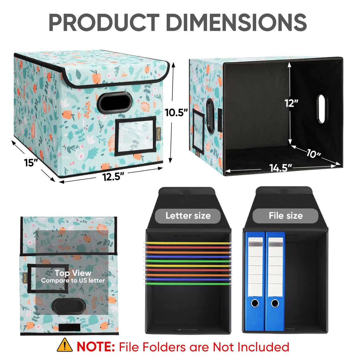 BALEINE File Organizer Box with Lid, Collapsible Hanging File Storage Box