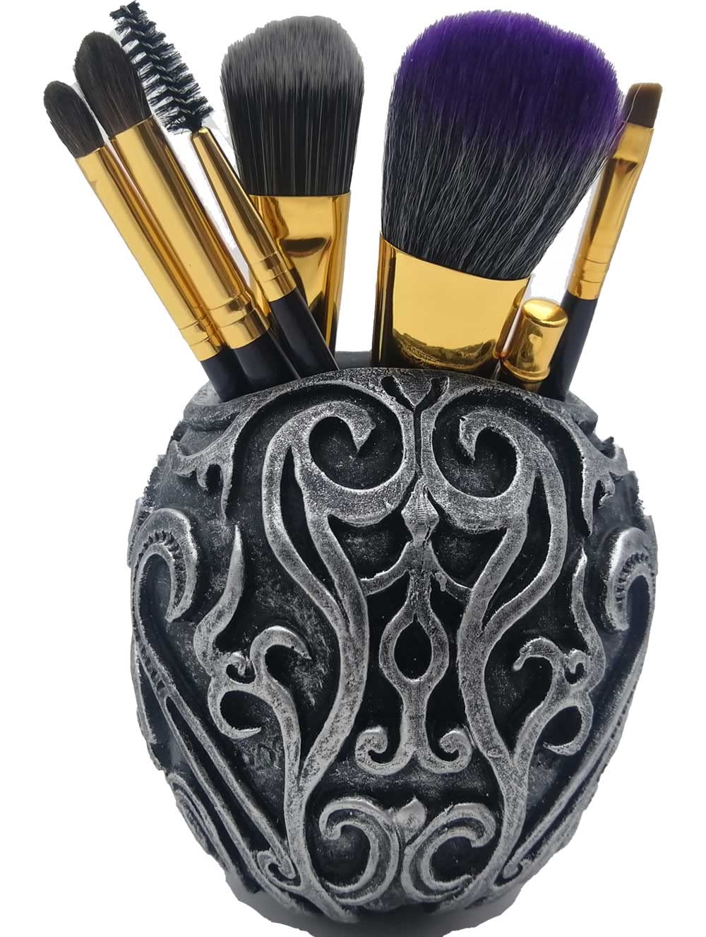 CUZOKOLA Gothic Skull Decor Makeup Brush Holder Vanity Decor with Strong Resin,Pen Holder for Home