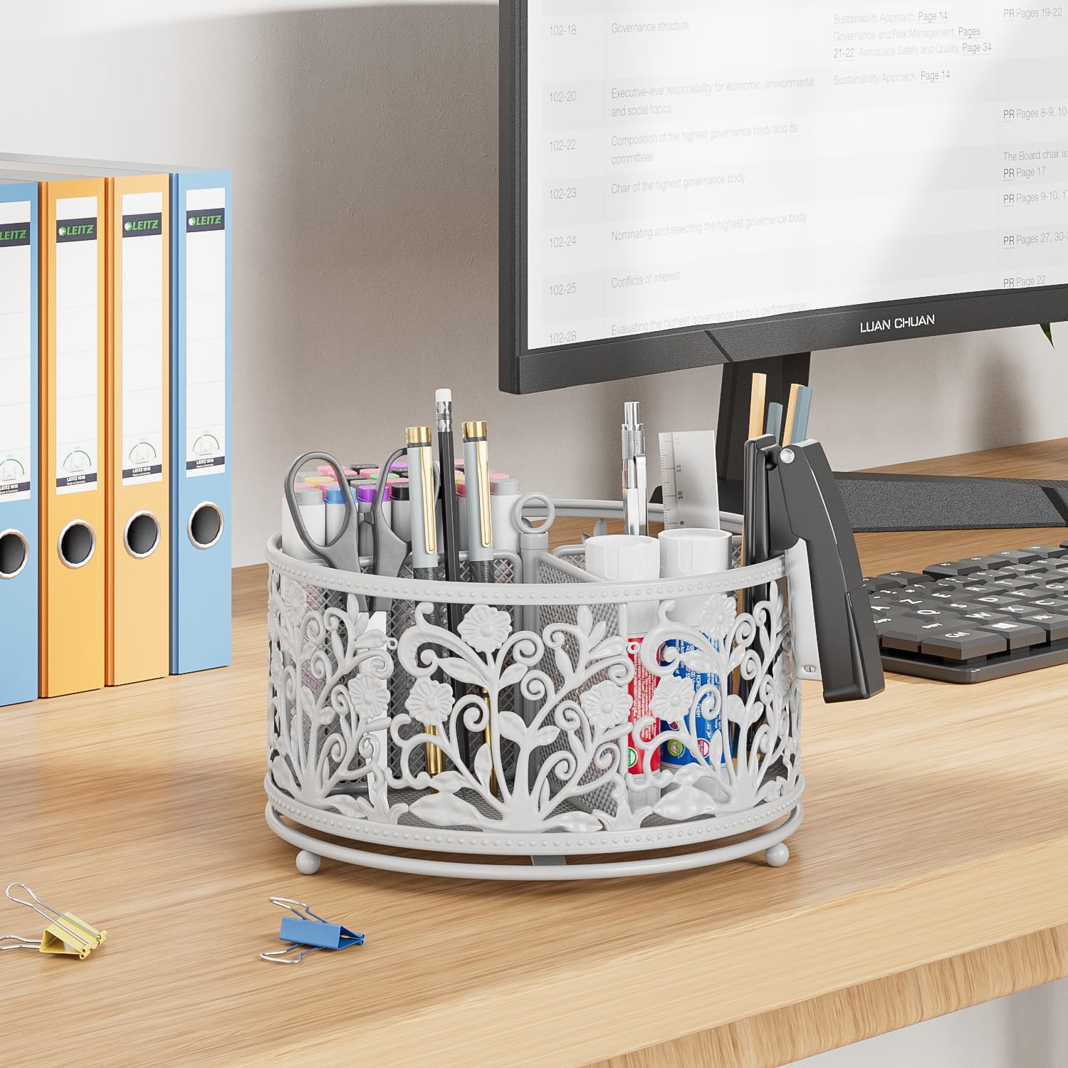 EKNITEY Rotating Mesh Desk Organizer - 4 Slots Cute Pen Pencil Holder Caddy