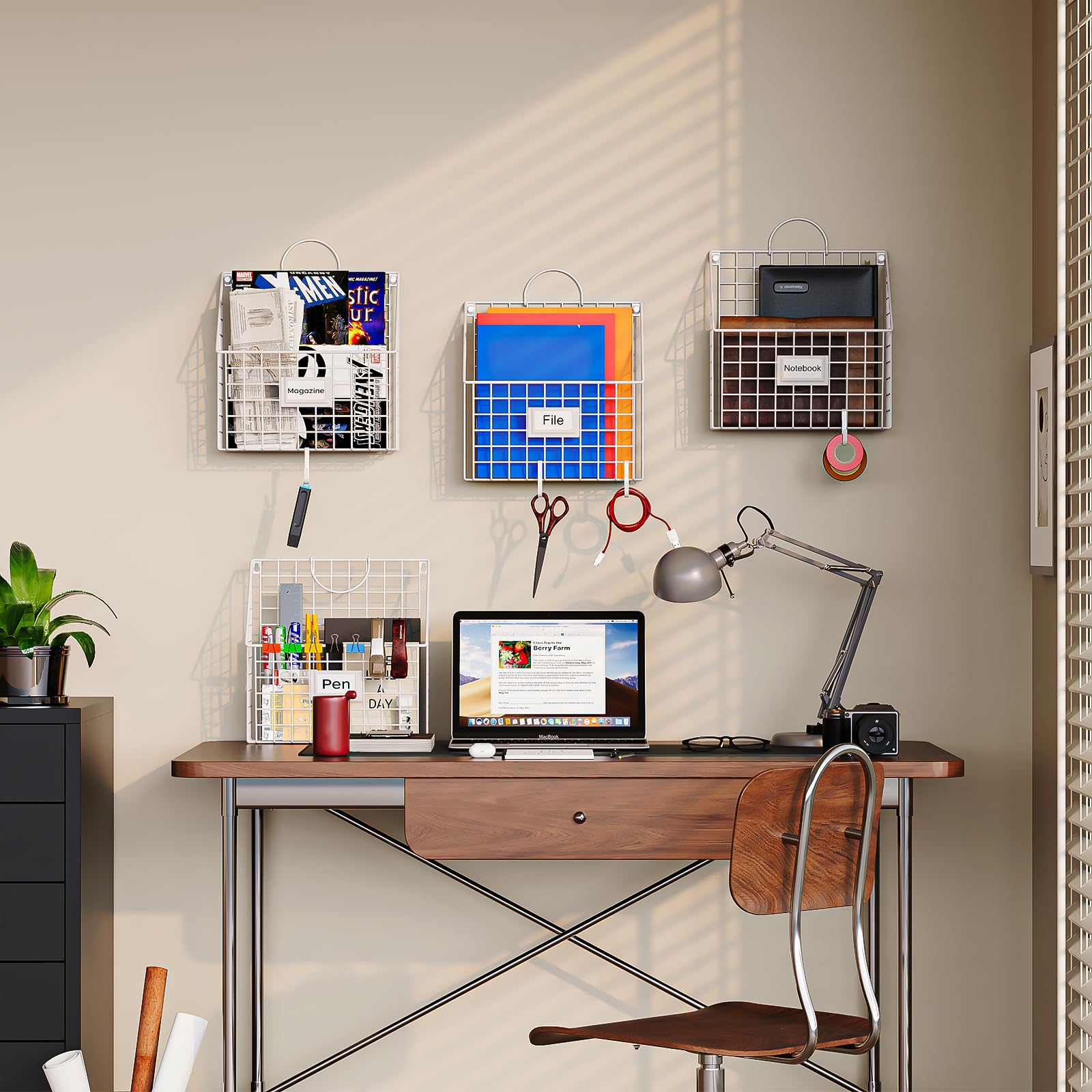4 Packs Hanging Wall File Organizer with Hooks, Magazine Rack ,Mail Basket