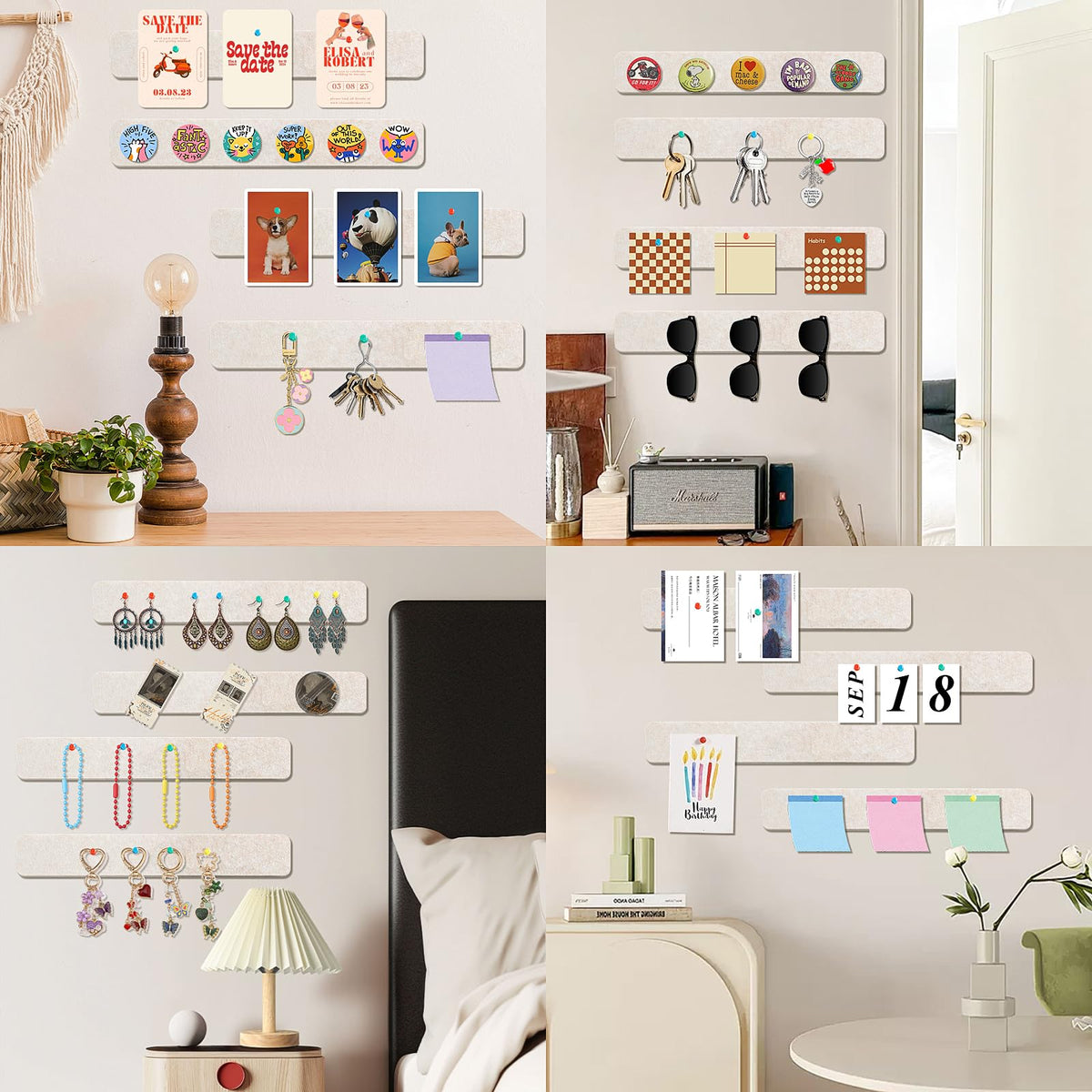 Cork Board Felt Bulletin Board 8-Pack with 50 Push Pins for Paste Notes, Photos, Schedules
