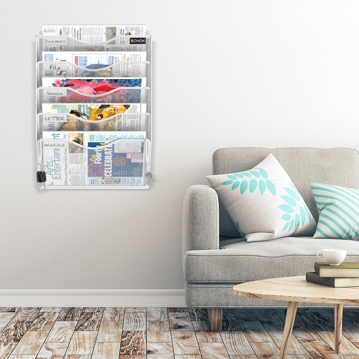 BOHDK Wall File Organizer, 5 Tire Hanging File Folder Organizer, Vertical Mesh Metal Door/Wall