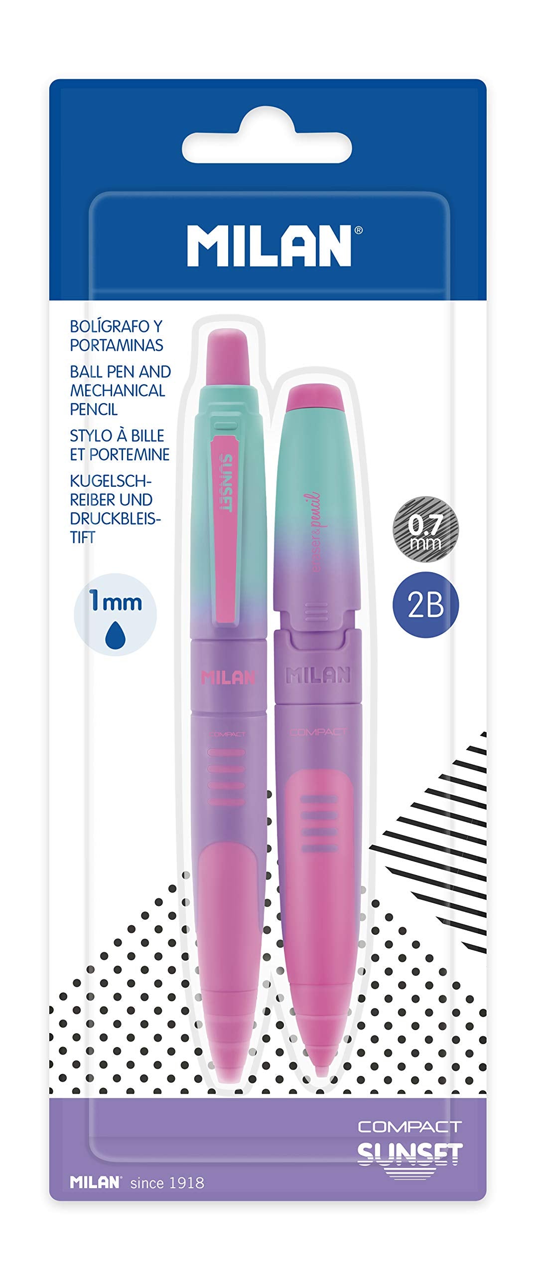 MILAN Blister pack 1 ballpoint pen + 1 mechanical pencil COMPACT Sunset