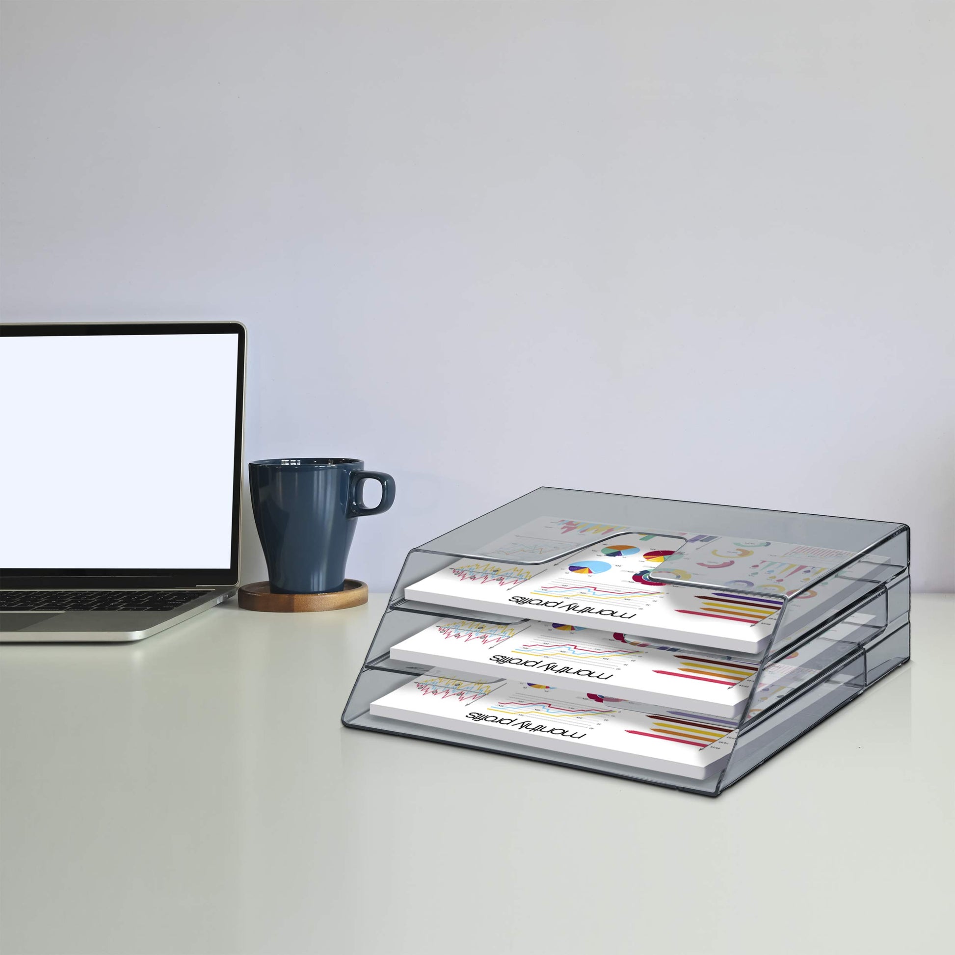 Acrimet Horizontal Triple File Folder Organizer Sorter, Letter, Clear Gray