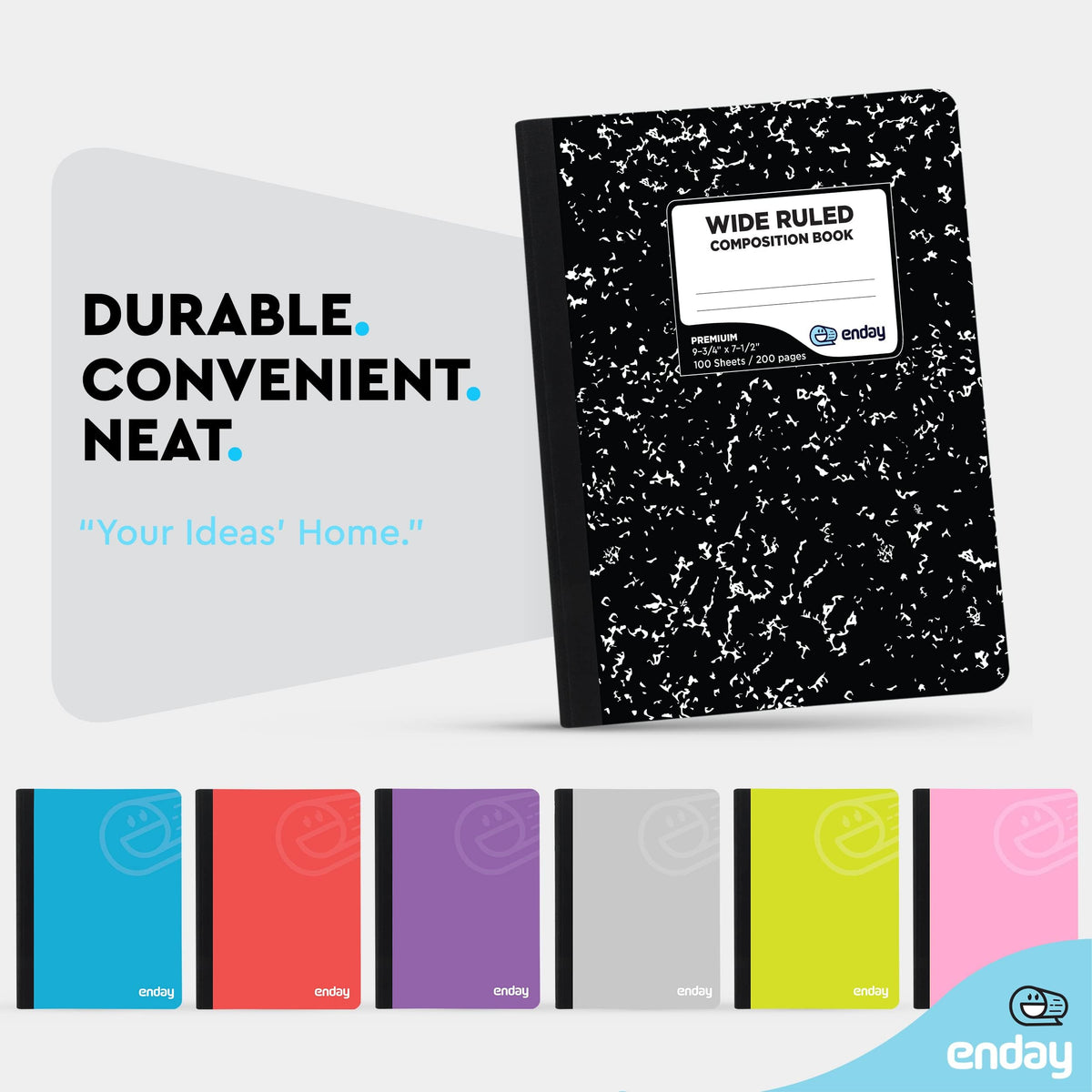 Emraw Marble Composition Notebook Wide Ruled Paper, 2 Pack, 9-3/4" x 7-1/2", 100 Sheets per
