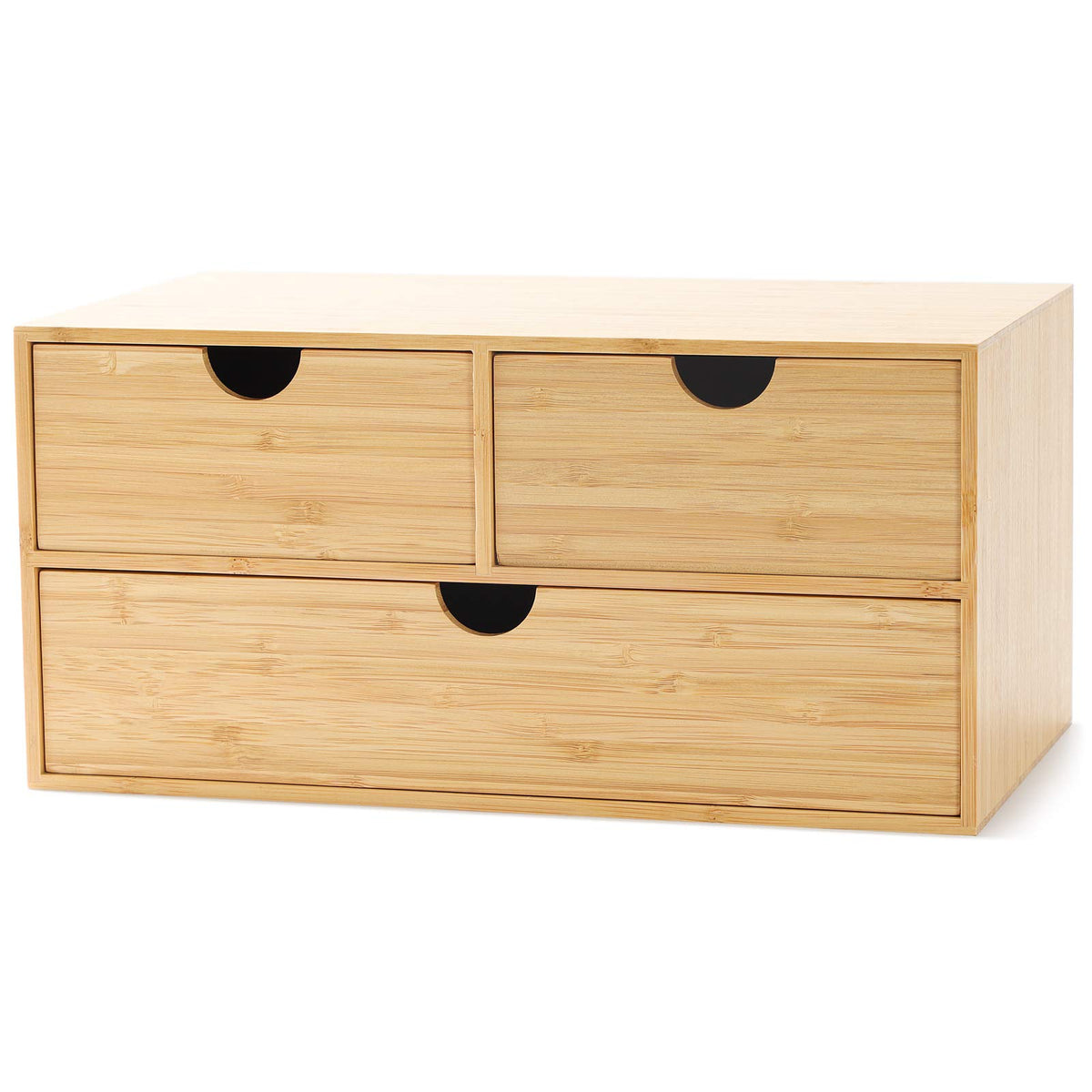 Bamboo Desk Organizer with Drawers, 3-Drawer Desktop Storage Box