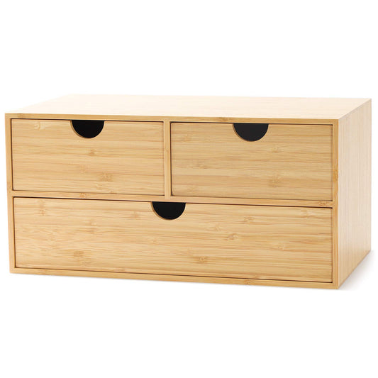 Bamboo Desk Organizer with Drawers, 3-Drawer Desktop Storage Box