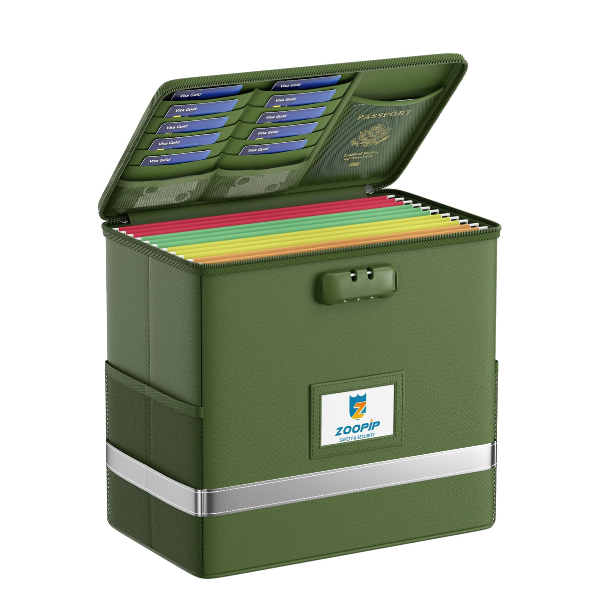 ZOOPIP Fireproof File Box with Lock, Collapsible Document Organizer, Green