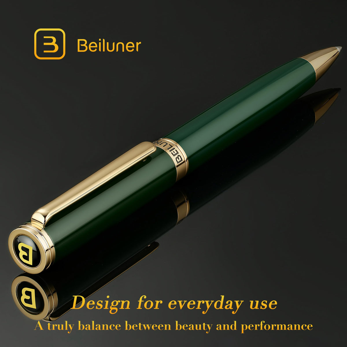 BEILUNER Luxury Gel Pen with 24K Gold Finish, Green Piano Lacquer, Luxury Grade Craftsmanship