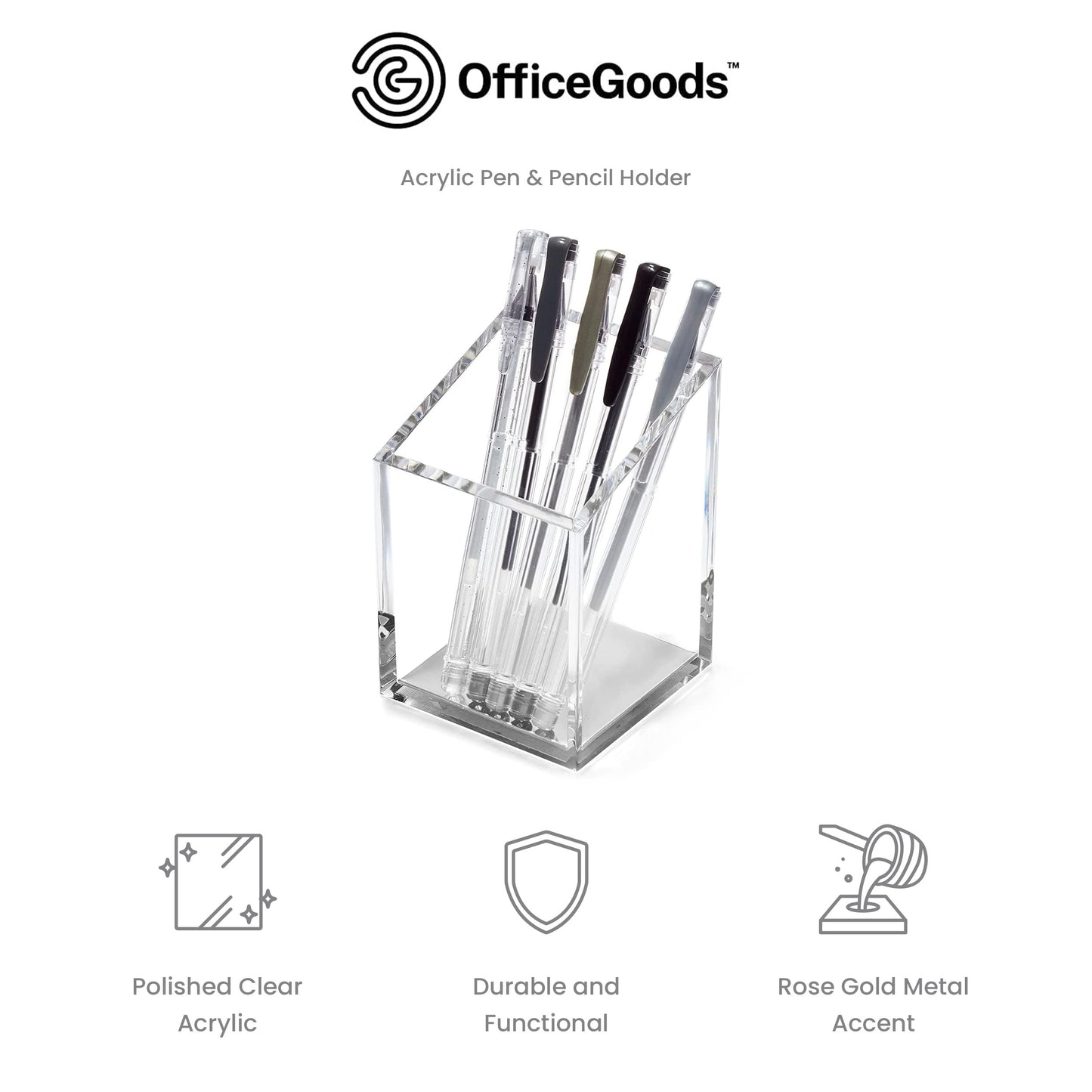 OfficeGoods Acrylic Pen and Pencil Holder, Silver