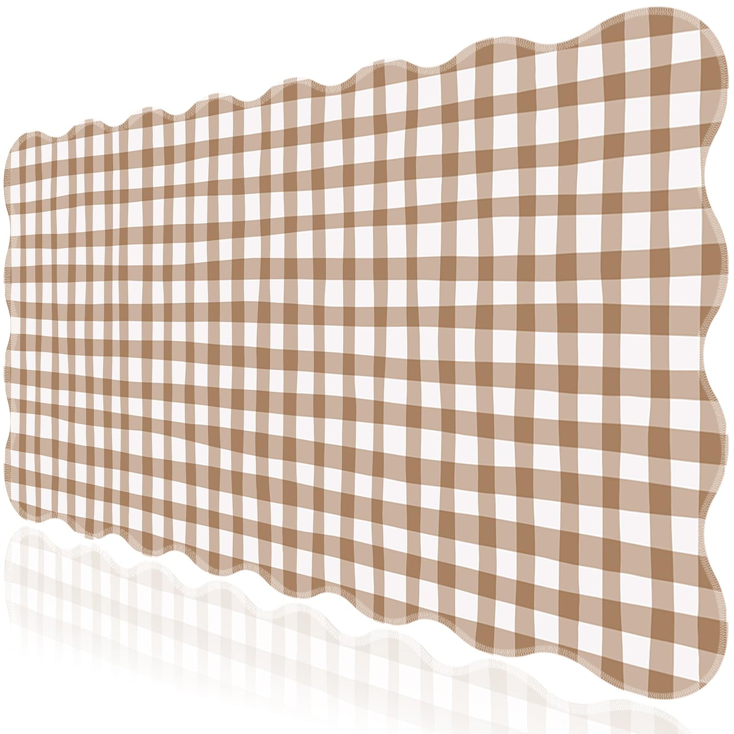 L-SPOUTTO Brown Checkered Mouse Pad,Cottagecore Scalloped Desk Mat XXL Large Cute Gingham Gaming