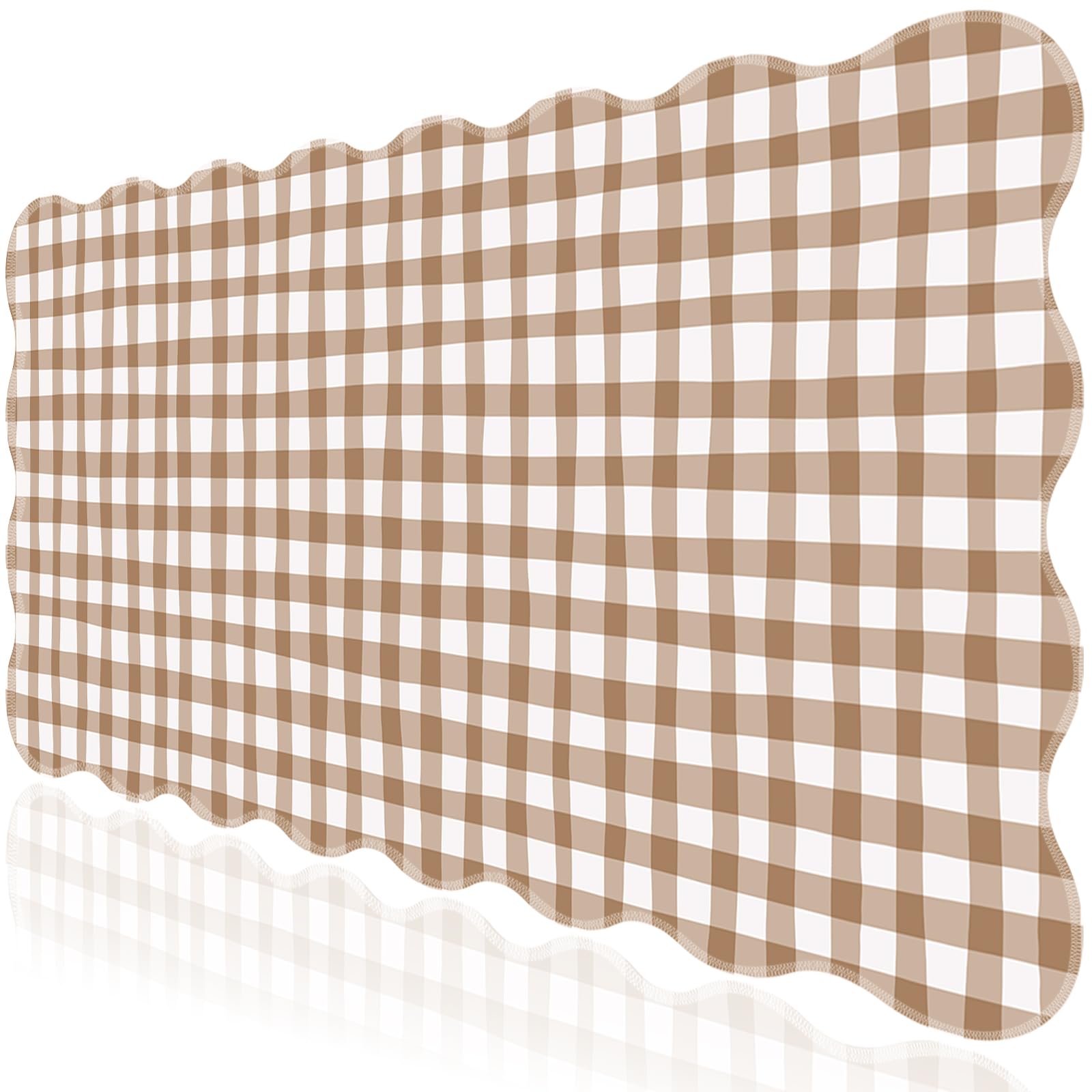 L-SPOUTTO Brown Checkered Mouse Pad,Cottagecore Scalloped Desk Mat XXL Large Cute Gingham Gaming