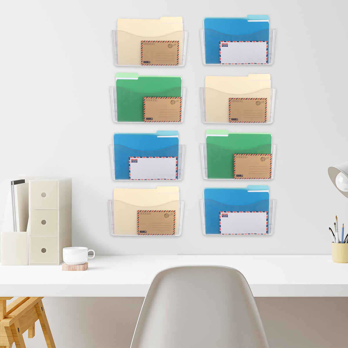 EASEPRES 8 Pack Clear Single Pocket Hanging File Organizer, Plastic Wall Mount Paper Mails