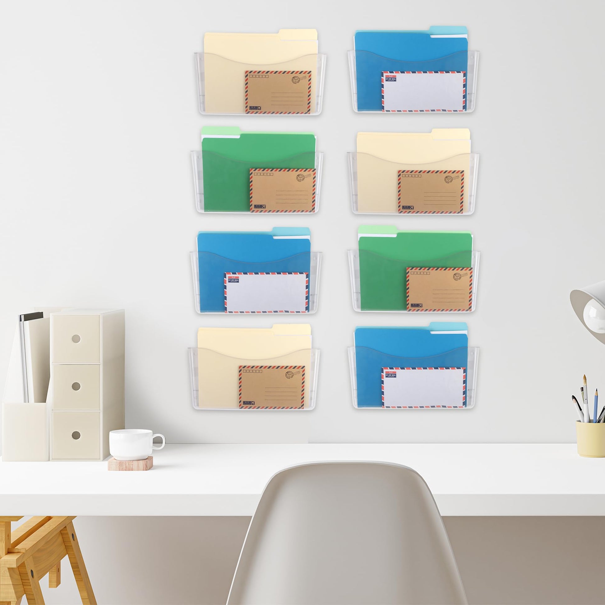 EASEPRES 8 Pack Clear Single Pocket Hanging File Organizer, Plastic Wall Mount Paper Mails