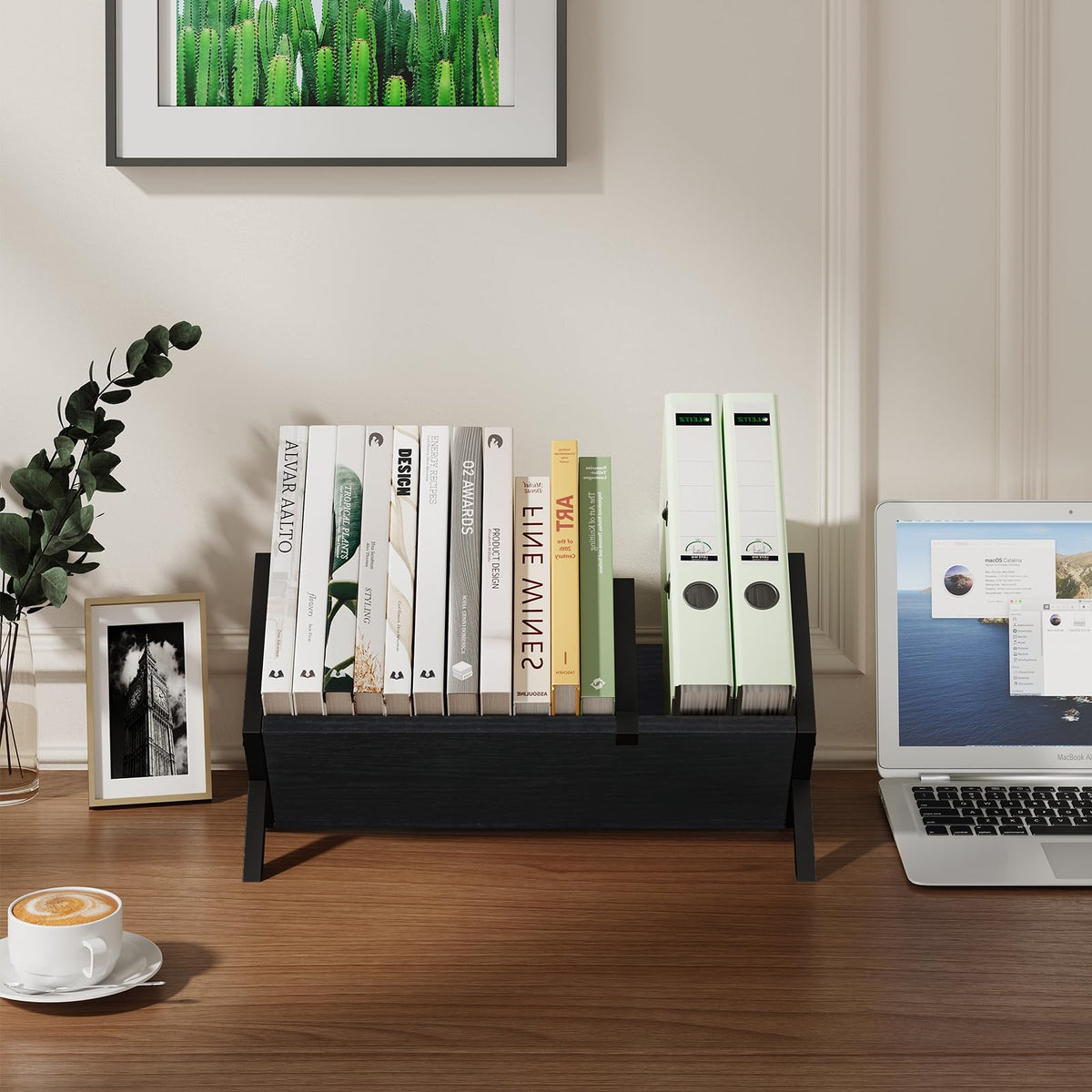 YINMIT Wood Desktop Bookshelf, Black Tabletop Bookshelf, Desk Shelf for Top of Desk in Living Room