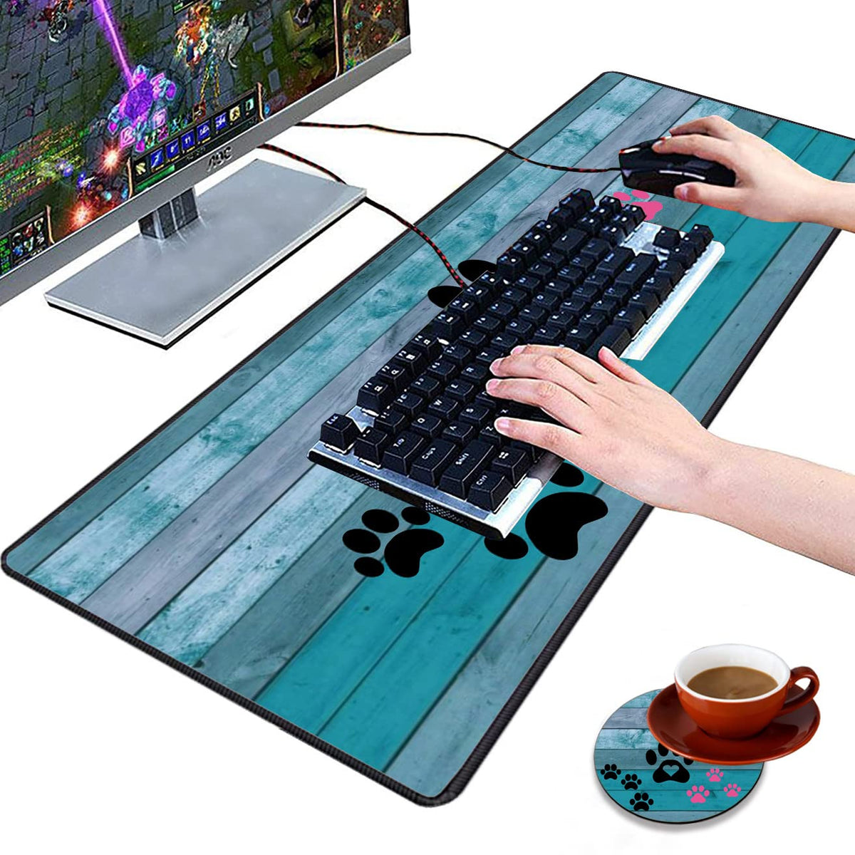 Extended Gaming Mouse Pad with Stitched Edges, Large Anti-Slip Mouse Pad (31.5x11.8 Inches) Desk