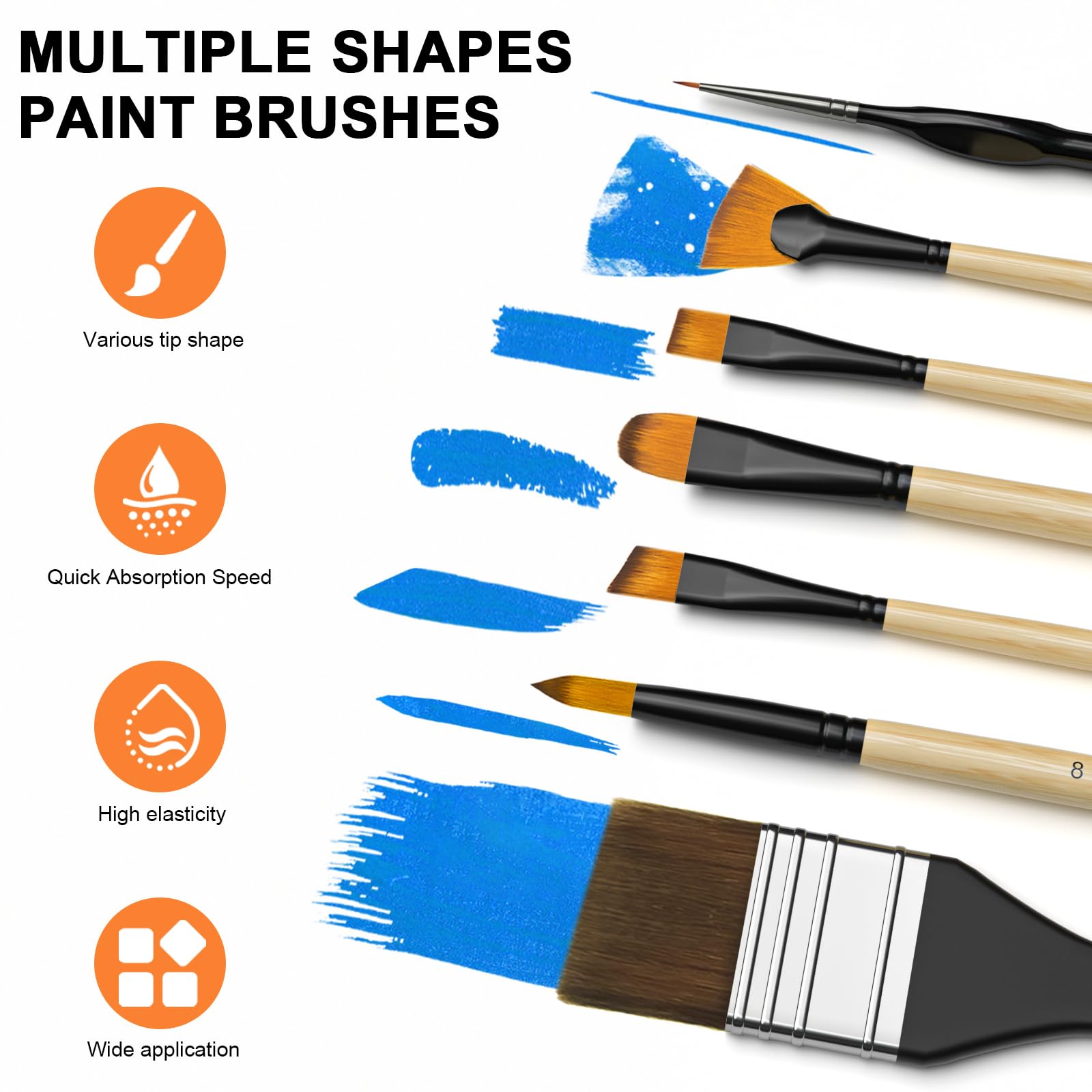 Nicpro 36pcs Paint Brush Set for Acrylic Painting,Oil, Watercolor (Wood)