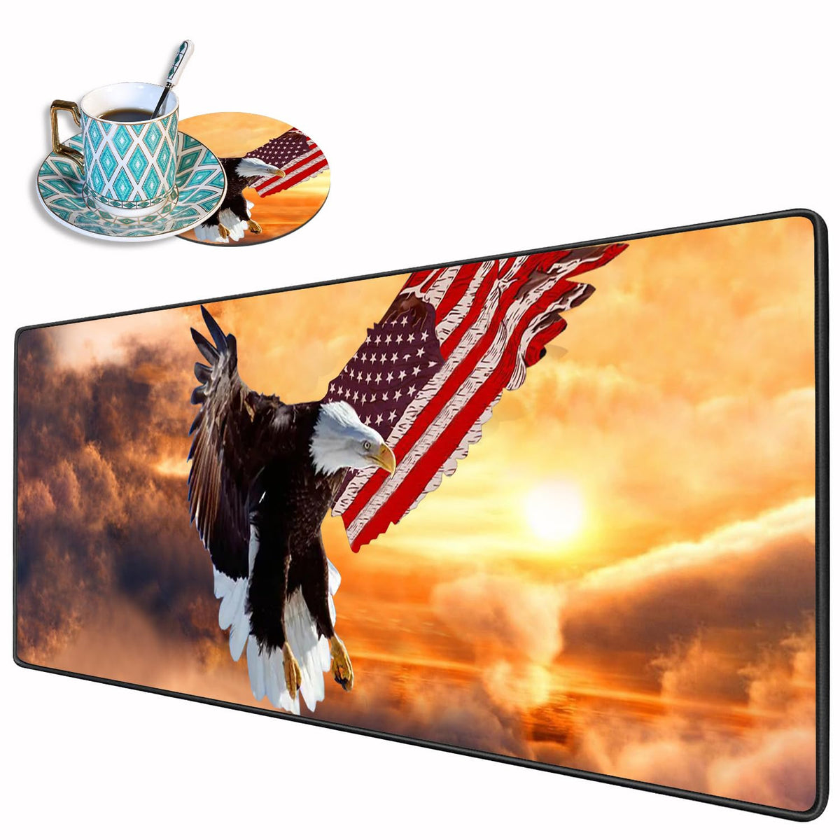 Desk Pad Mat With Coasters, 31.5"x 11.8" XXL Large Gaming Mouse Mat With Non-Slip Base and Stitched