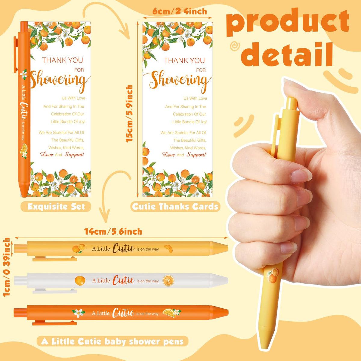 Feifeiya 50 Sets Little Cutie Baby Shower Pens with Thank You Cards Baby Shower Favors for Guests