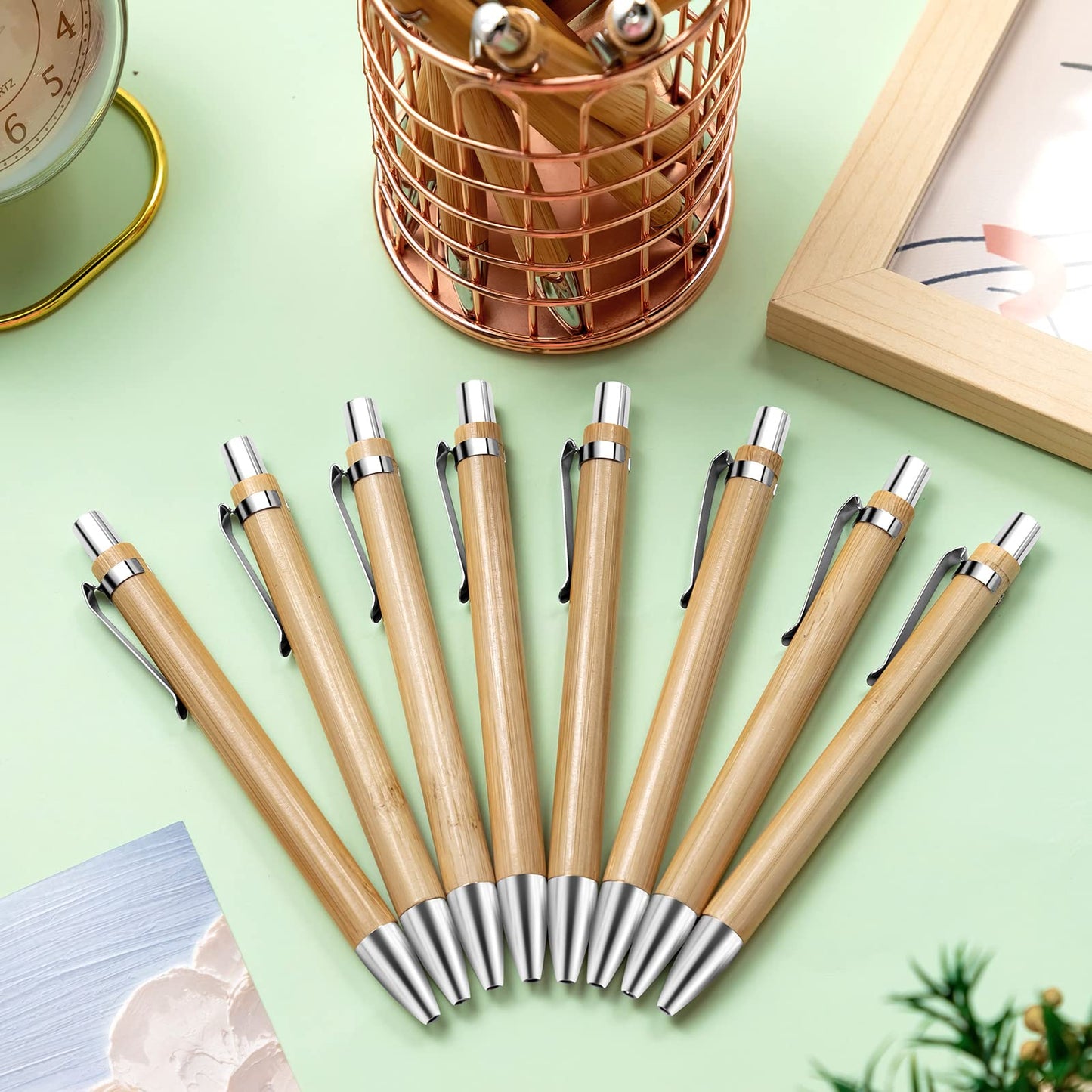 SATINIOR 150 Pcs Bamboo Pen Bulk Engraving Wooden Retractable Pen Ballpoint