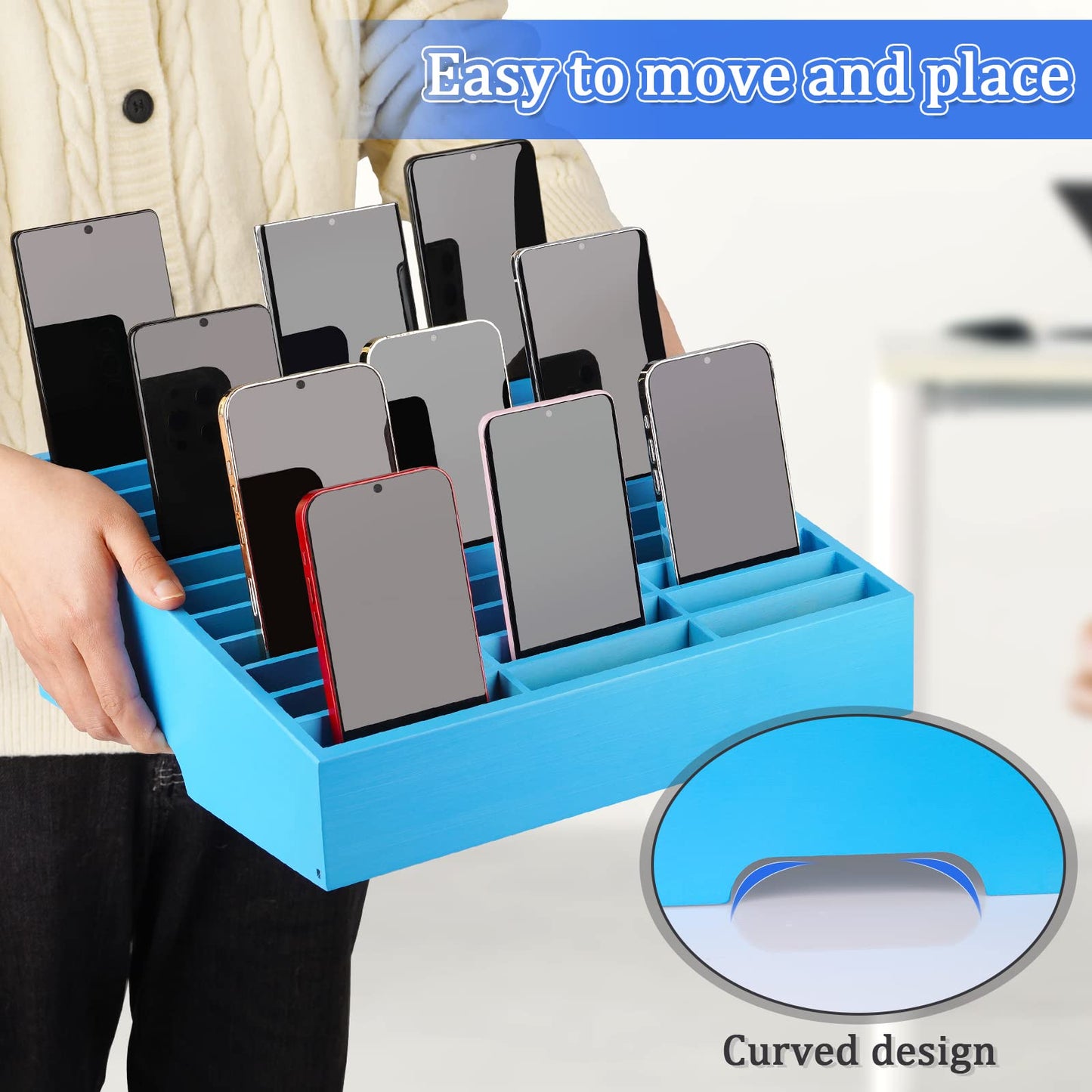 Ozzptuu 36-Grid Wooden Cell Phone Holder Desktop Organizer