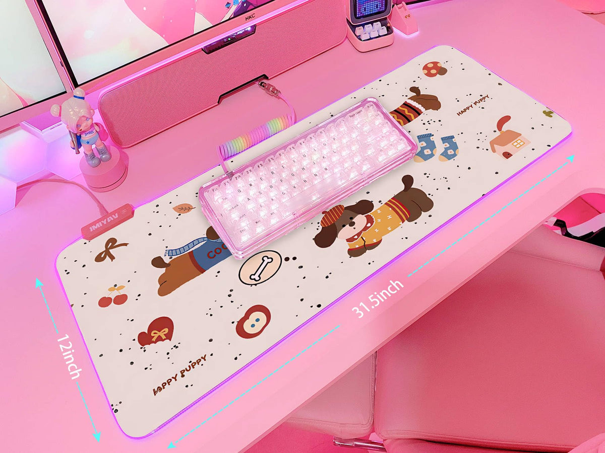 JMIYAV Pink RGB Gaming Mouse Pad 31.5x12 Inch PC XL Large Extended Glowing Led Light Up Desk Pad