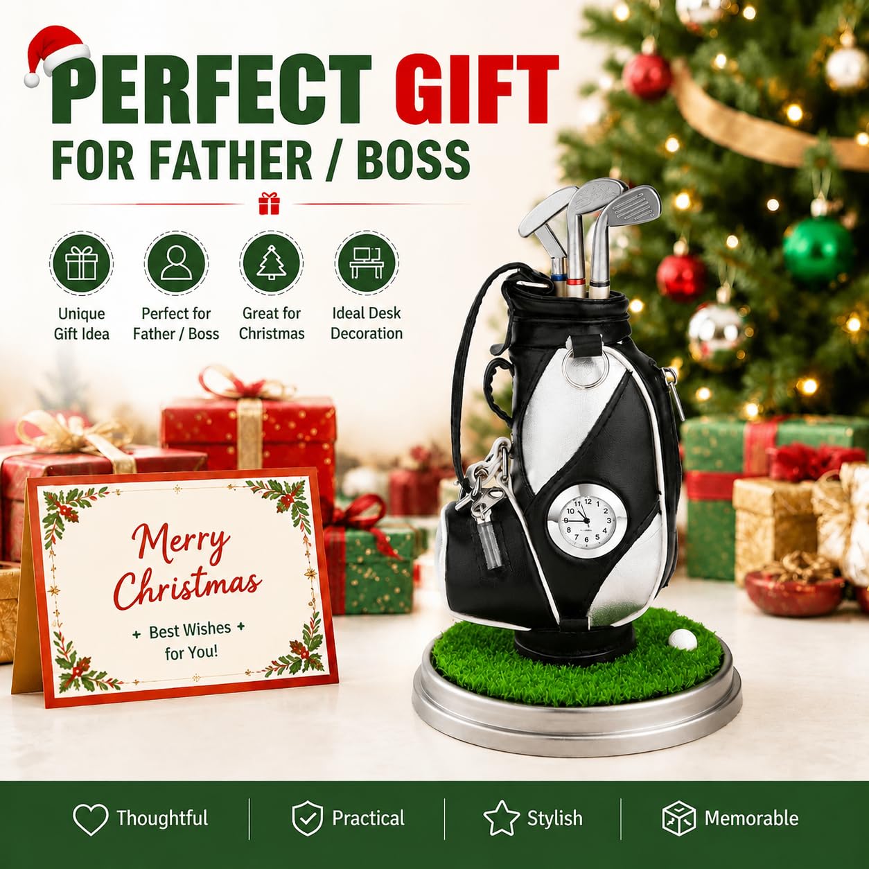 10L0L Golf Pens with Golf Bag Holder, Novelty Unique with 3 Pieces Aluminum Pen for Golf Fanatic