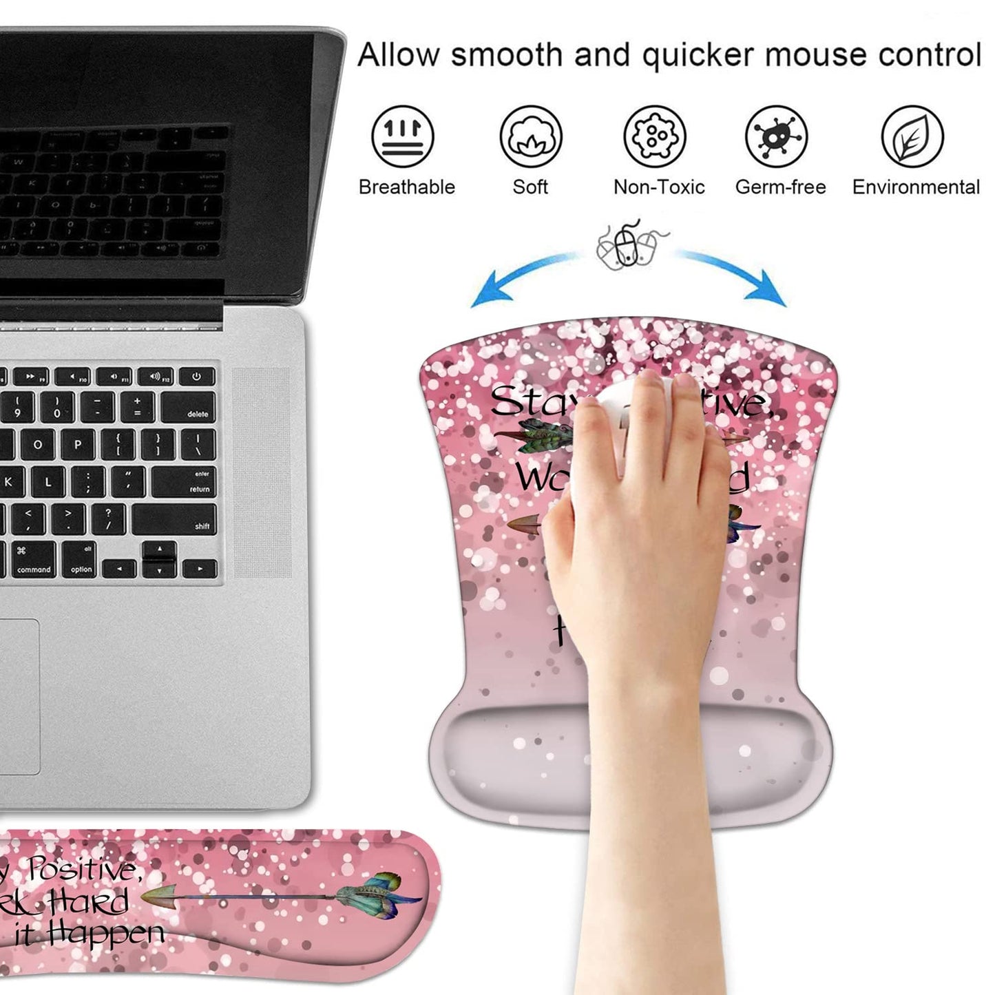 Keyboard Wrist Rest and Mouse Pad Wrist Support Set with Coasters, Inspirational Quote Stay