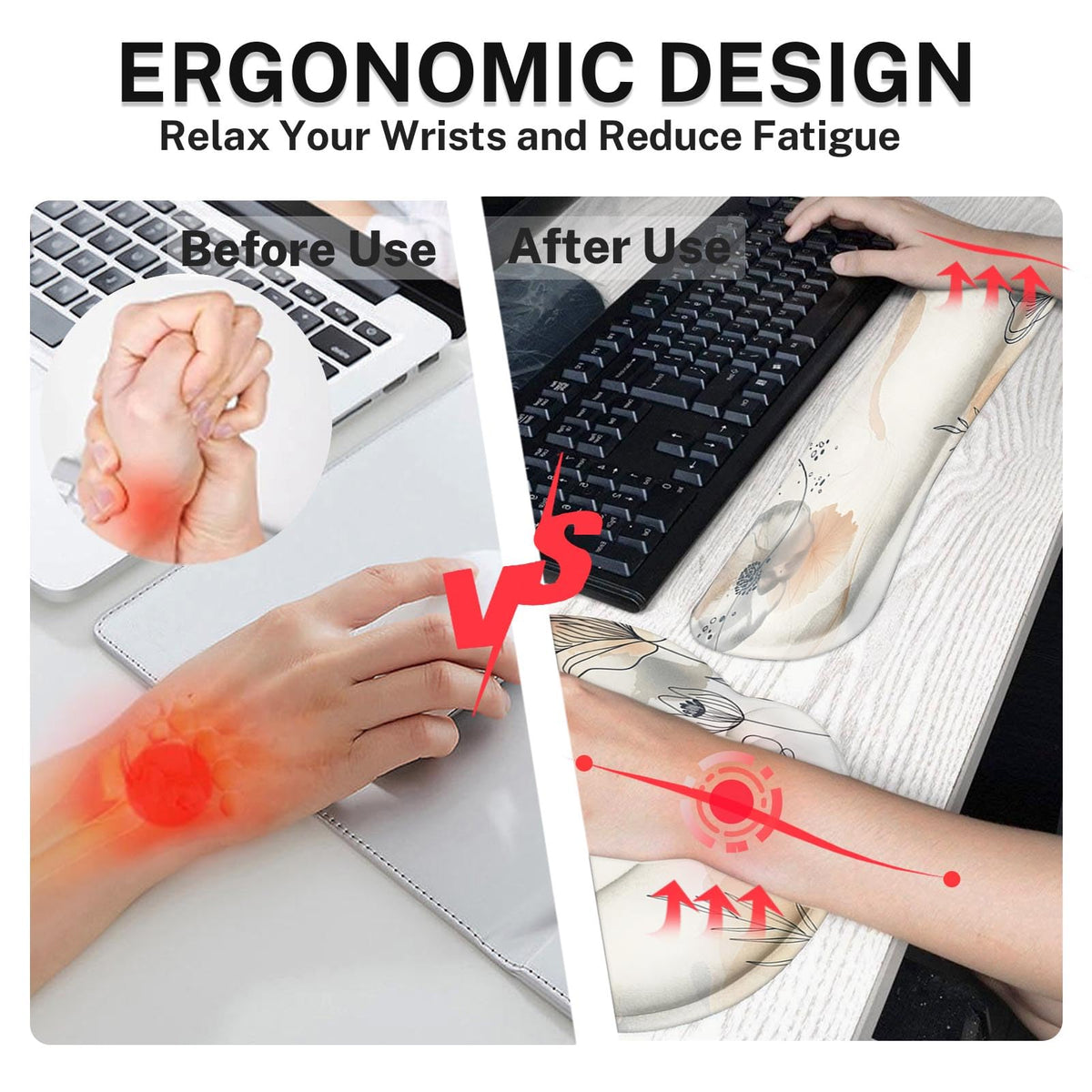 Arttown Keyboard Mouse Pad Set, 4 in 1 Desk Mat Set Botanical Watercolor