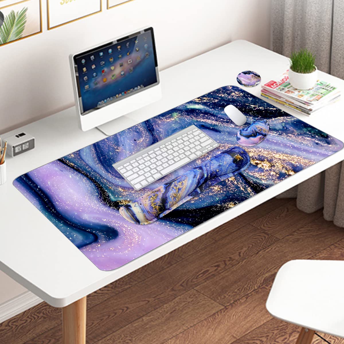 4-in-1 Large Gaming Mouse Pad, Keyboard Wrist Rest Pad & Wrist Support Mousepad Set, Extended Desk