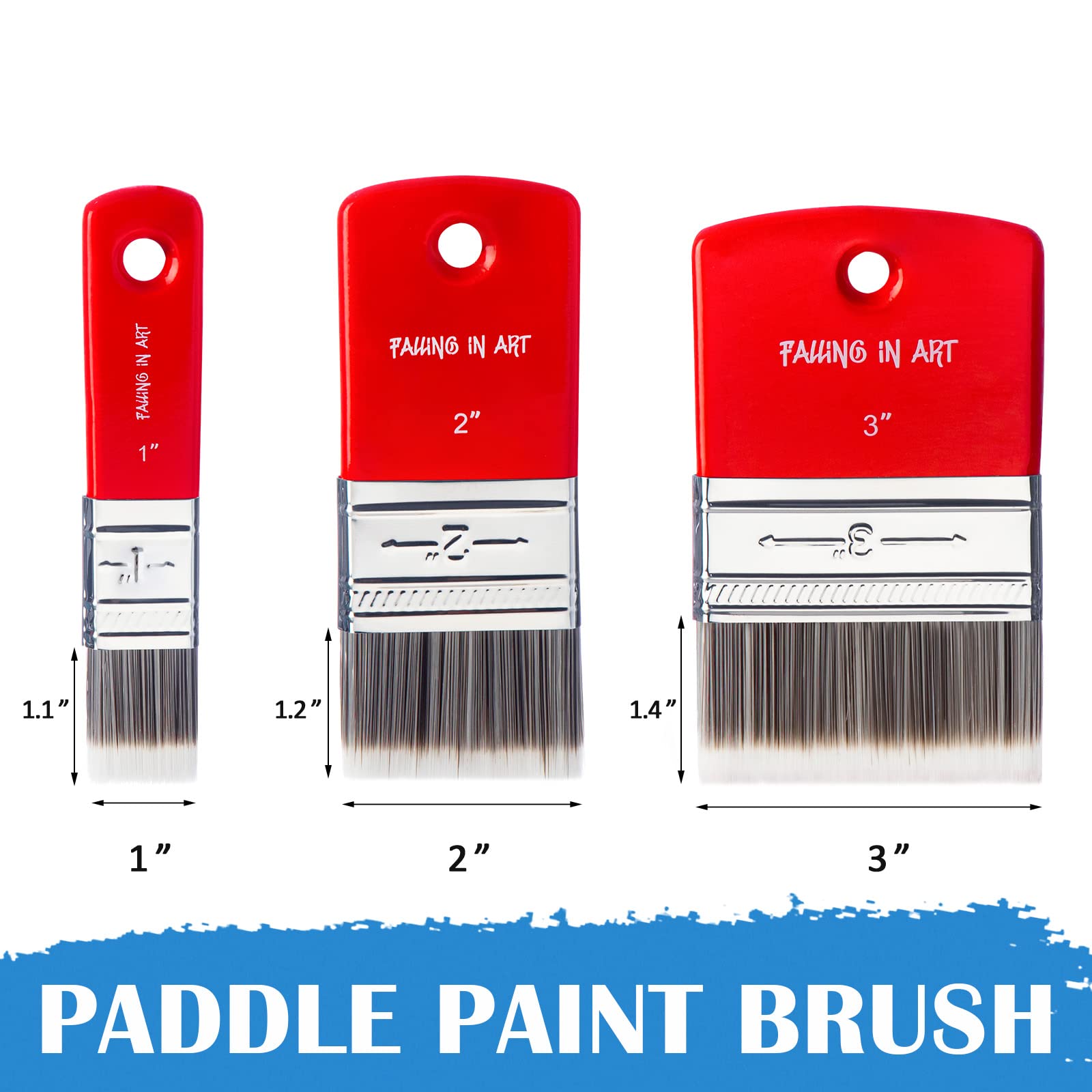 Falling in Art 3 PCS Flat Paddle Paint Brush Set (1'',2'',3'')