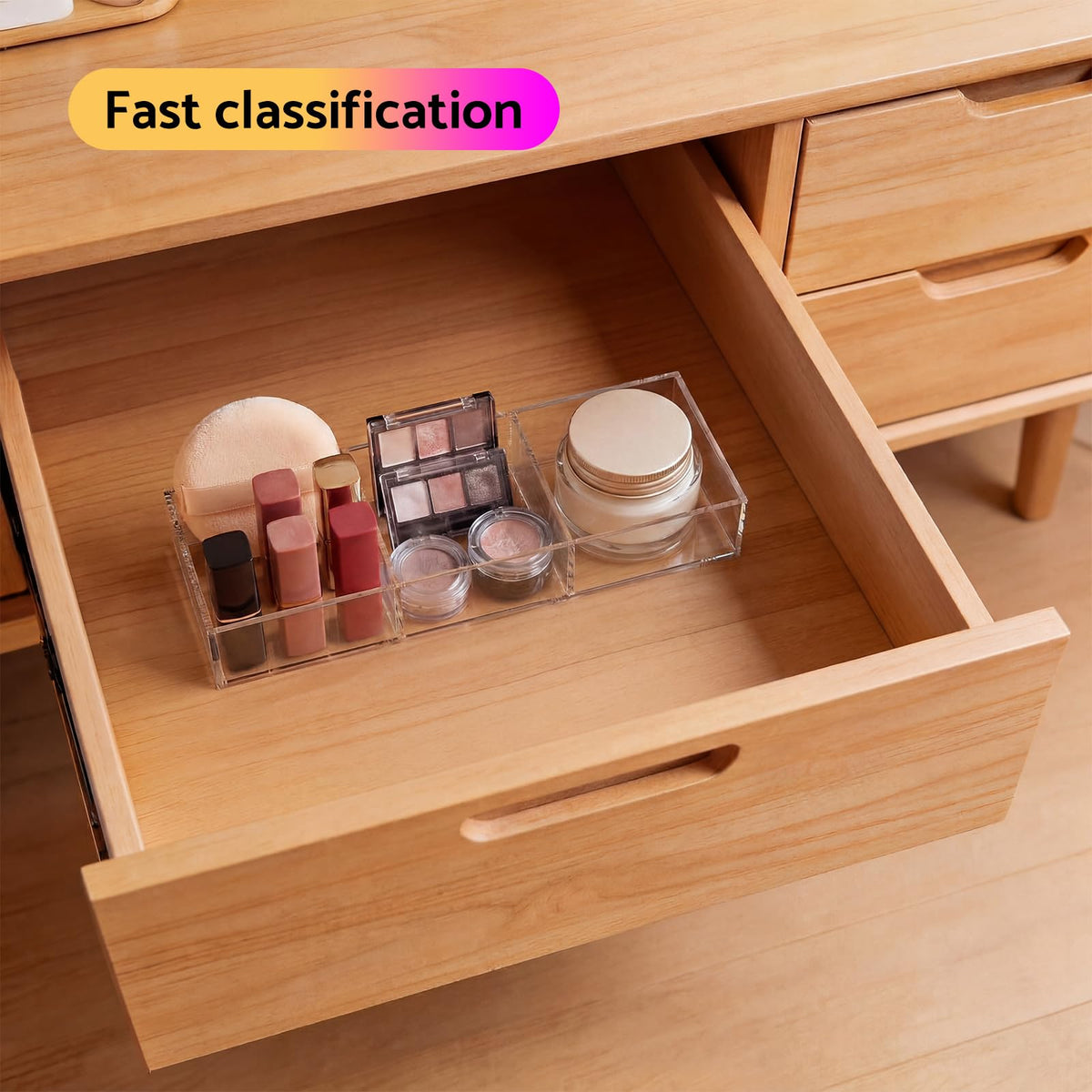HIIMIEI 3 Section Acrylic Drawer Organizer Tray